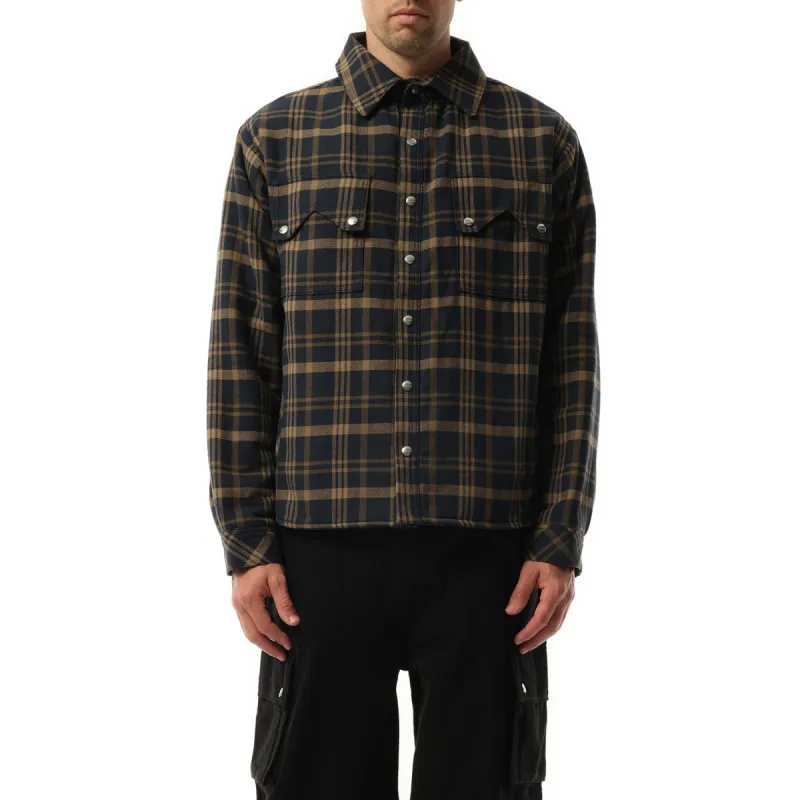 Flannel Sherpa Overshirt in Brown/Black sold by MARAIS