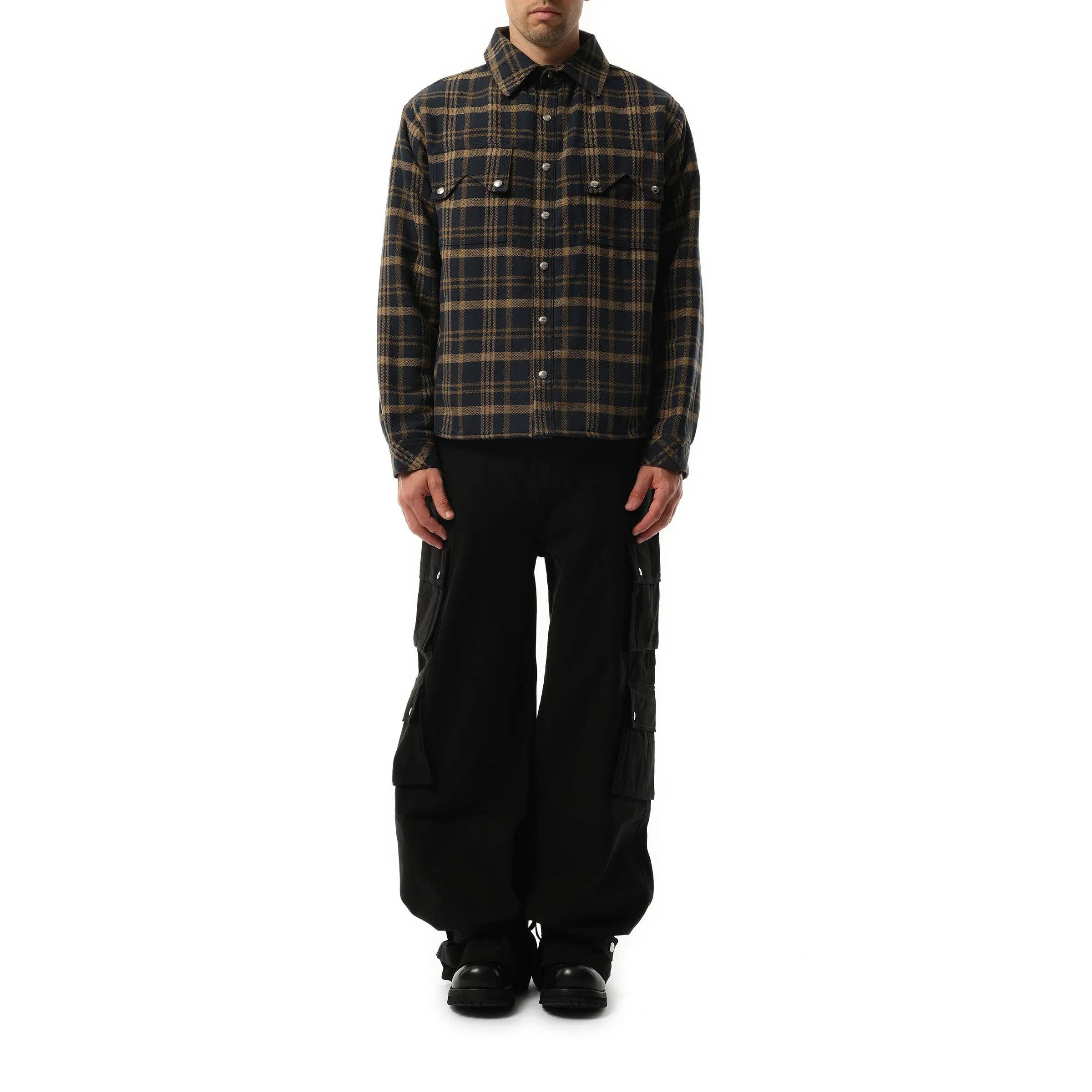 Flannel Sherpa Overshirt in Brown/Black sold by MARAIS product image thumbnail 4