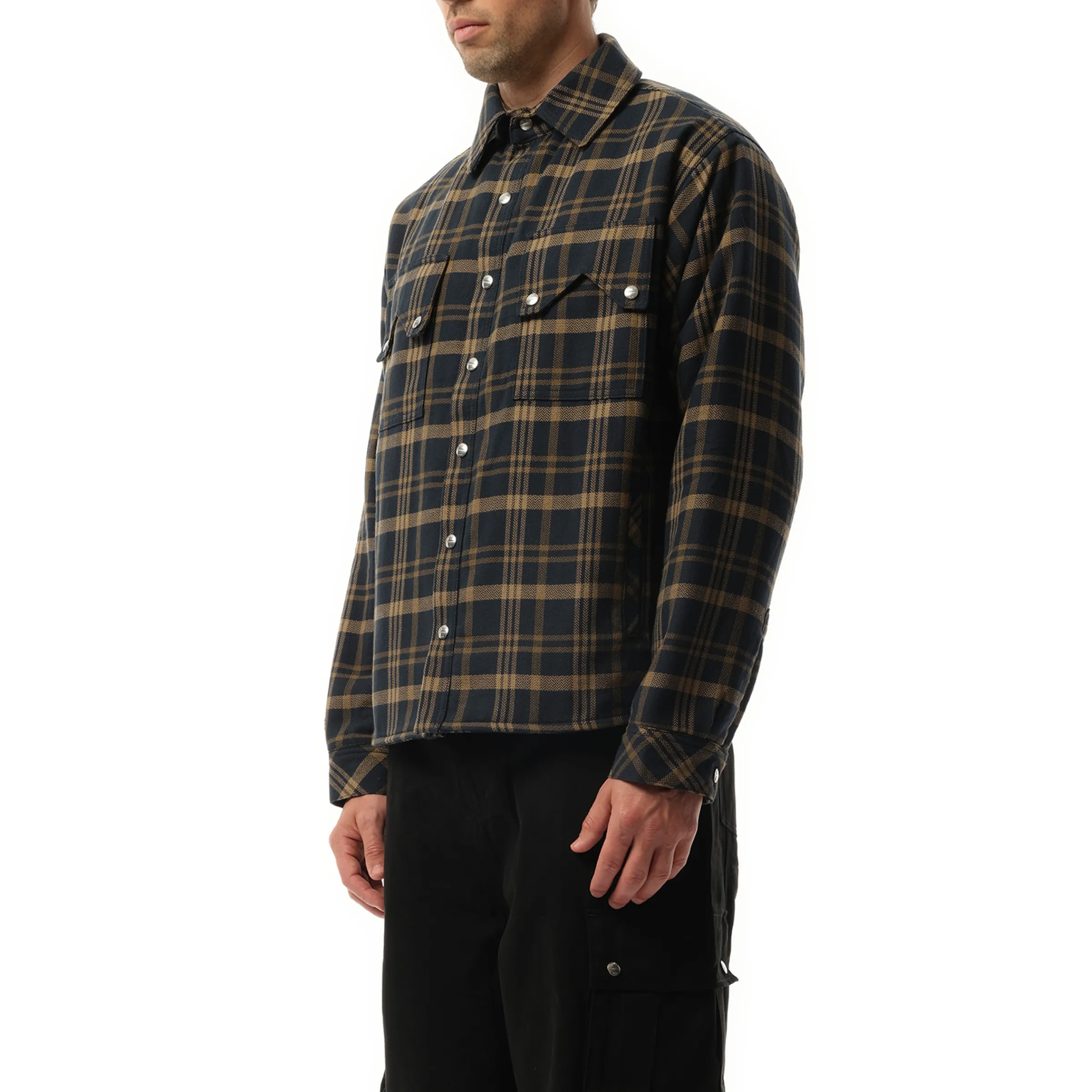 Flannel Sherpa Overshirt in Brown/Black sold by MARAIS product image thumbnail 5