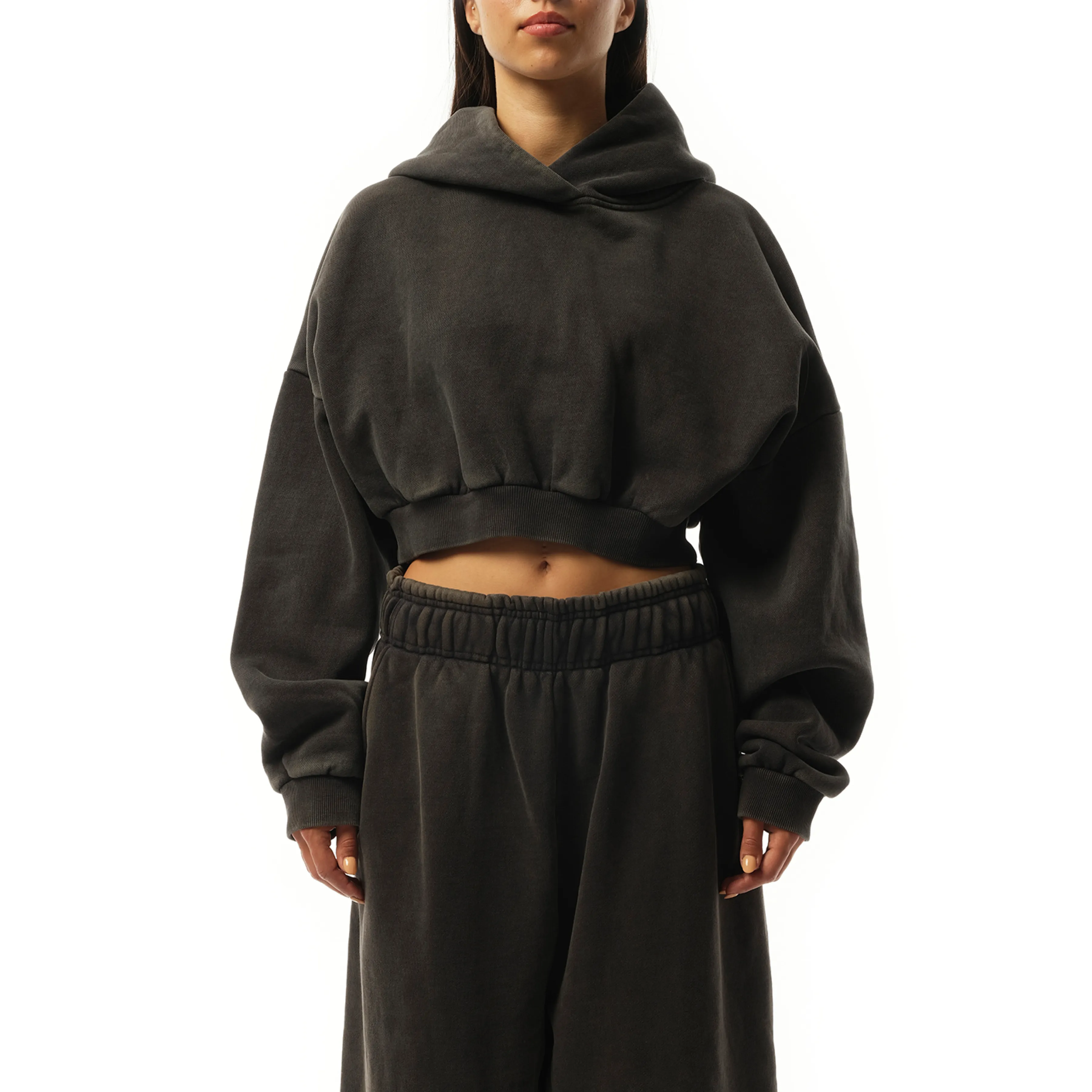 Cropped Heavy Hood in Washed Black sold by MARAIS