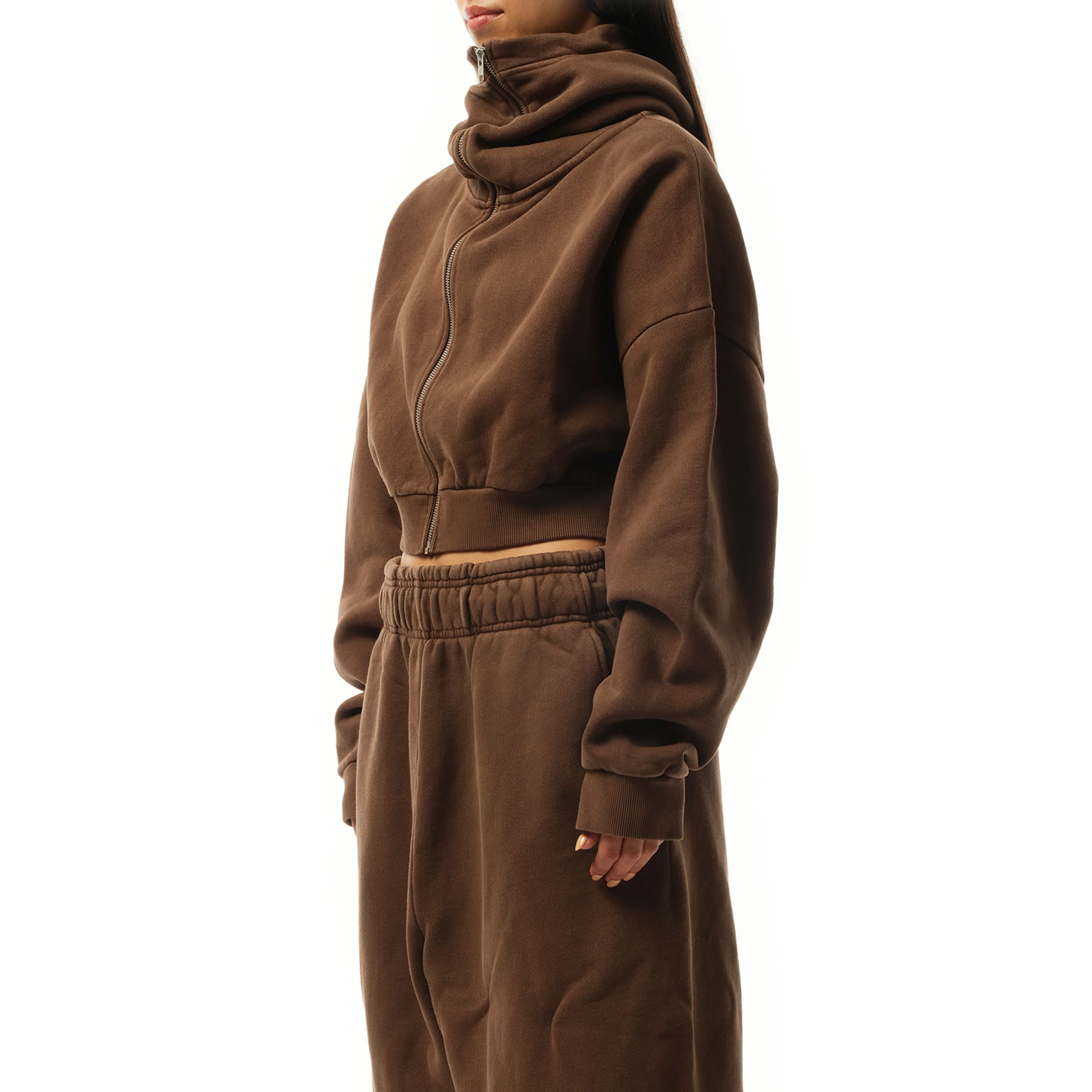 Cropped Full Zip Hoodie in Brunette sold by MARAIS product image thumbnail 5