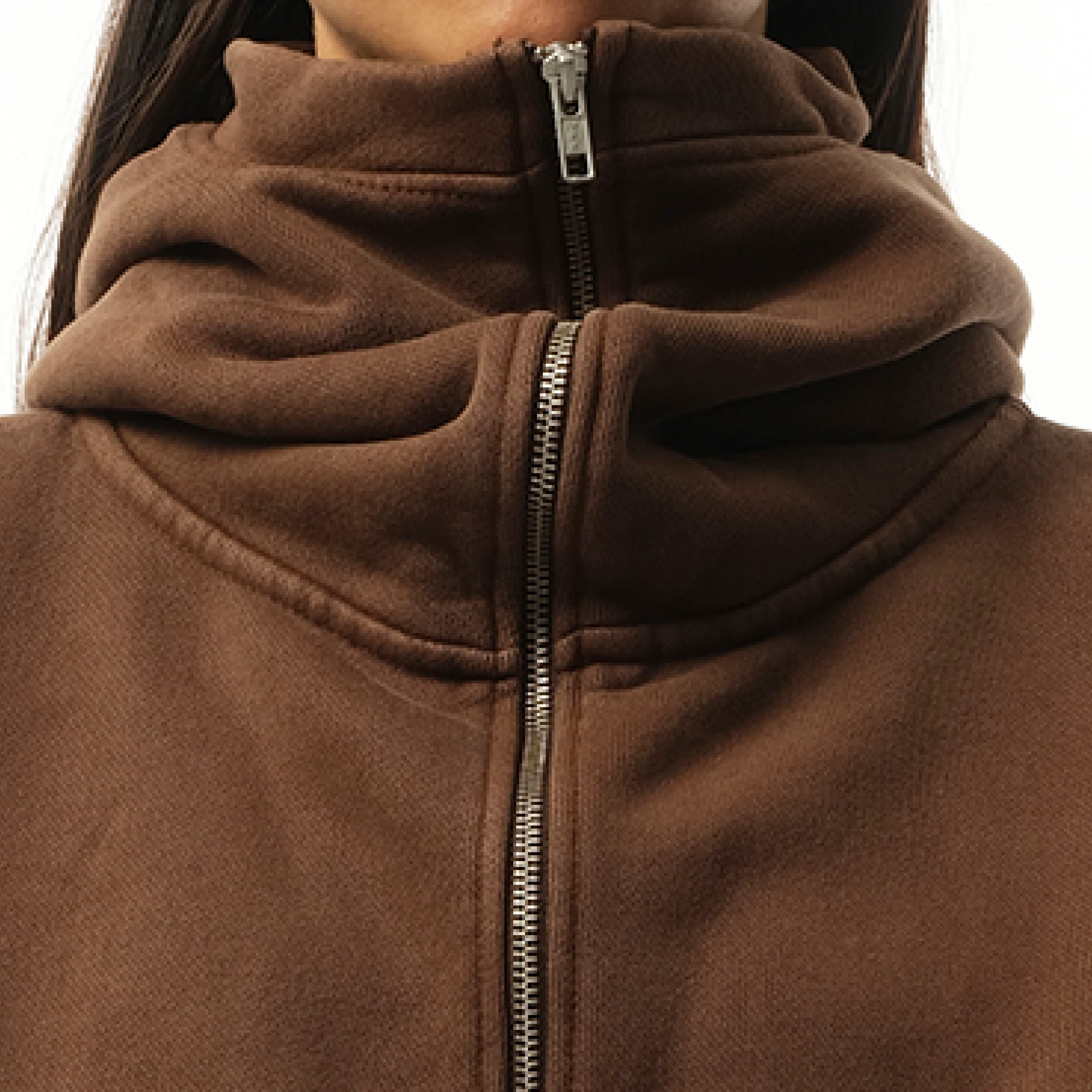 Cropped Full Zip Hoodie in Brunette sold by MARAIS product image thumbnail 3