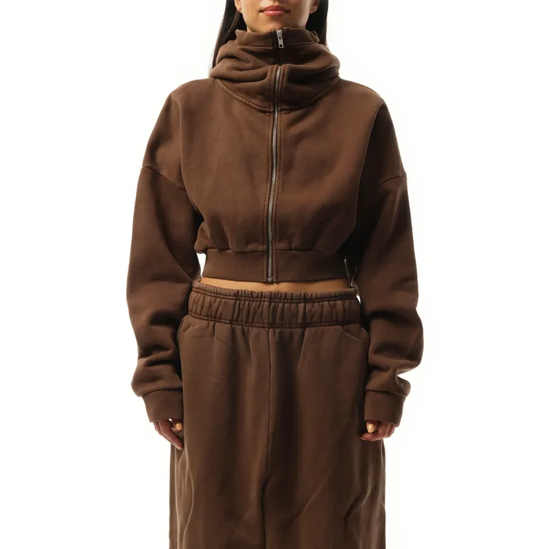 Cropped Full Zip Hoodie in Brunette sold by MARAIS