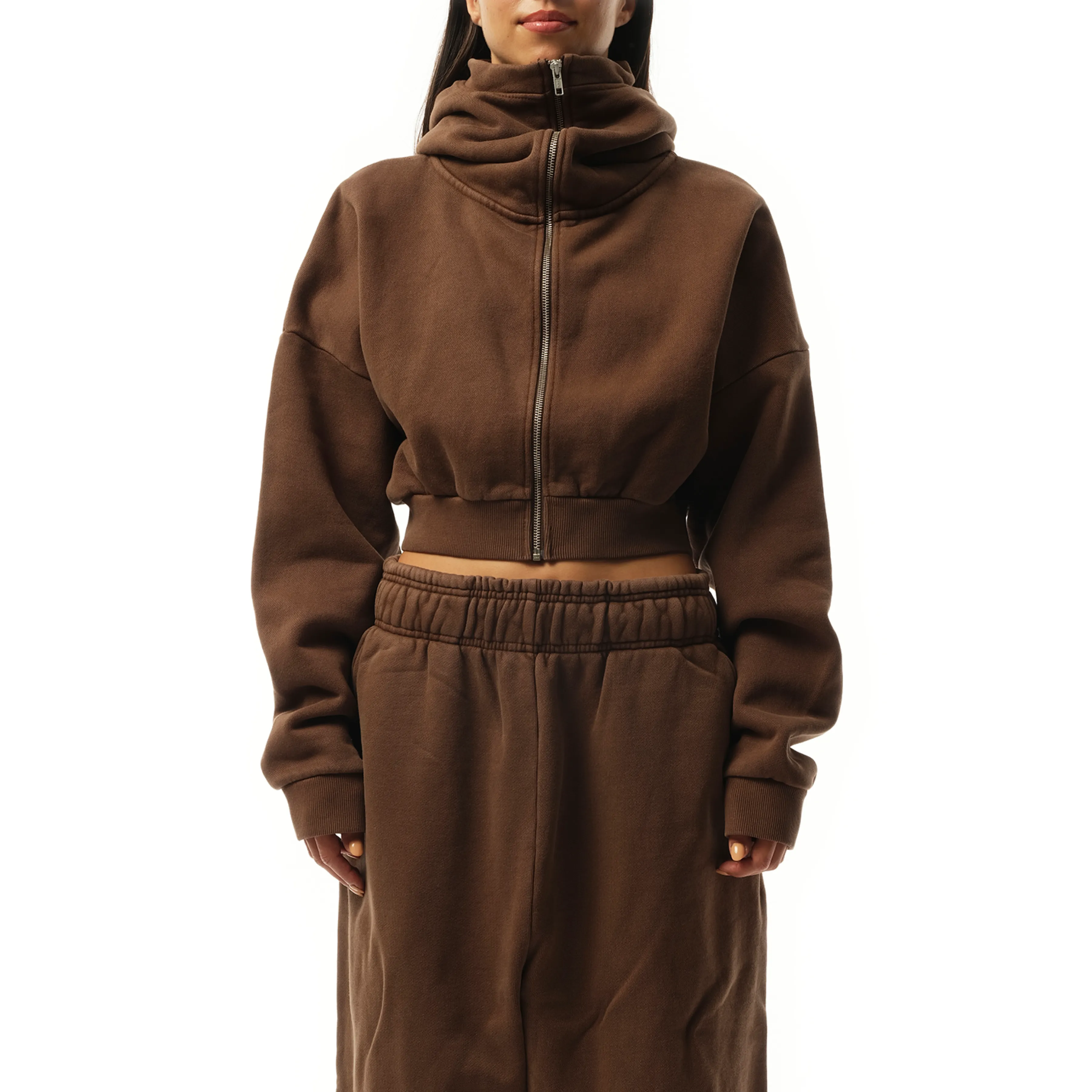 Cropped Full Zip Hoodie in Brunette sold by MARAIS