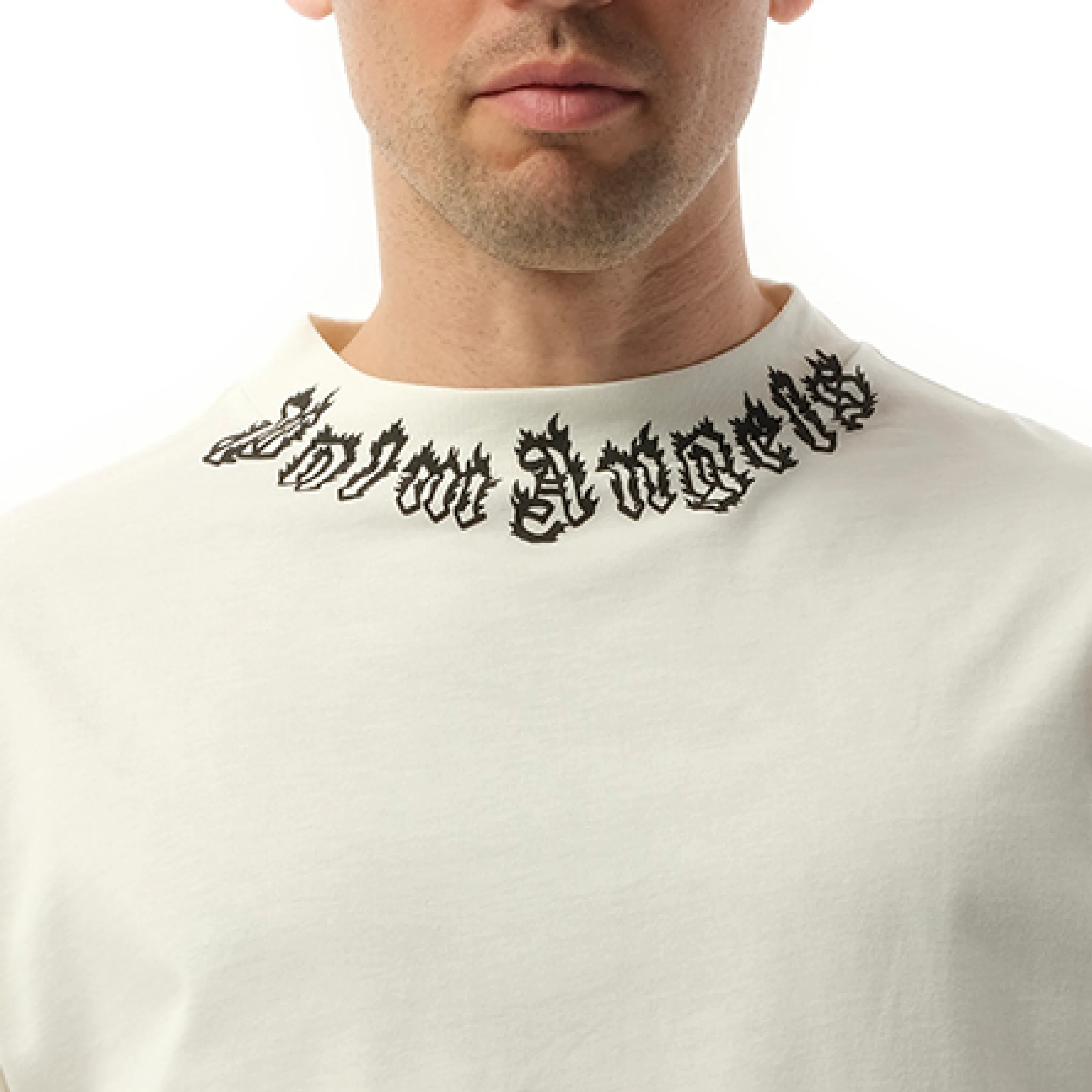 Palm Angels Neck Logo T-Shirt in Off White/Black sold by MARAIS product image thumbnail 3