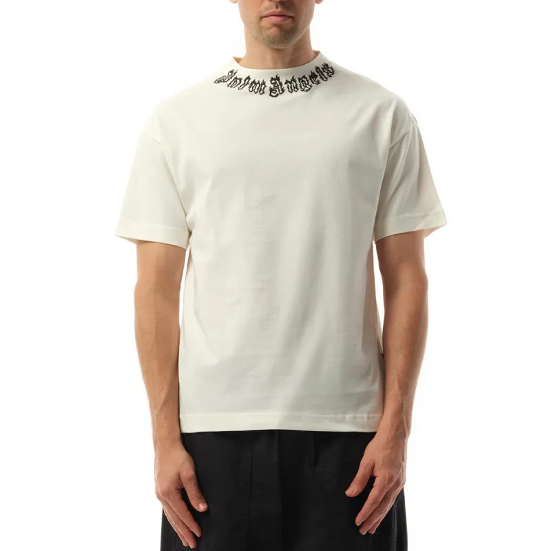 Palm Angels Neck Logo T-Shirt in Off White/Black sold by MARAIS