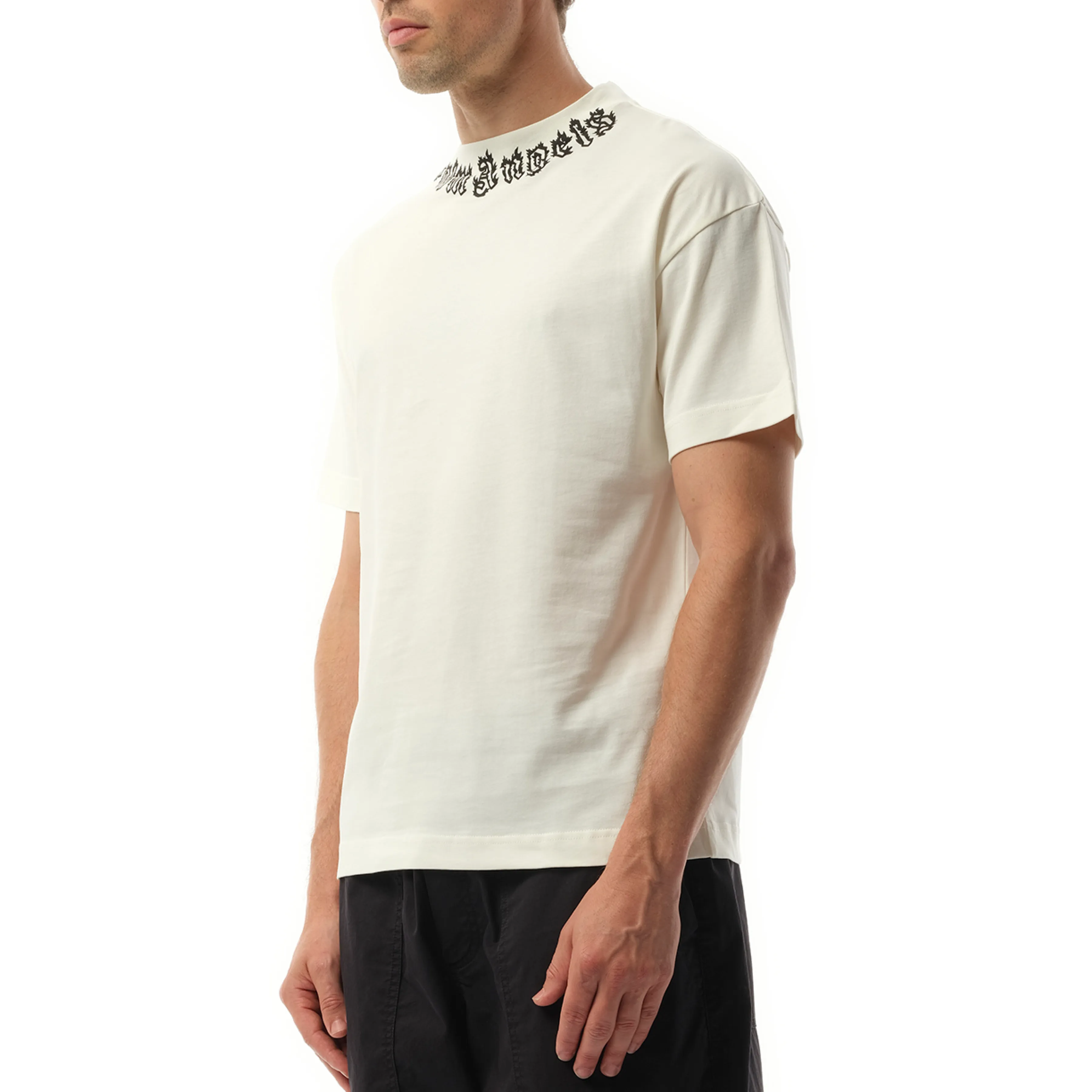 Palm Angels Neck Logo T-Shirt in Off White/Black sold by MARAIS product image thumbnail 5