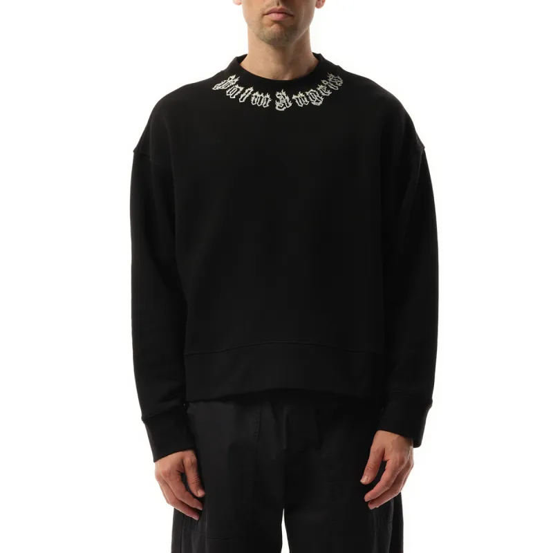 Palm Angels Neck Logo Sweatshirt in Black/Off White sold by MARAIS