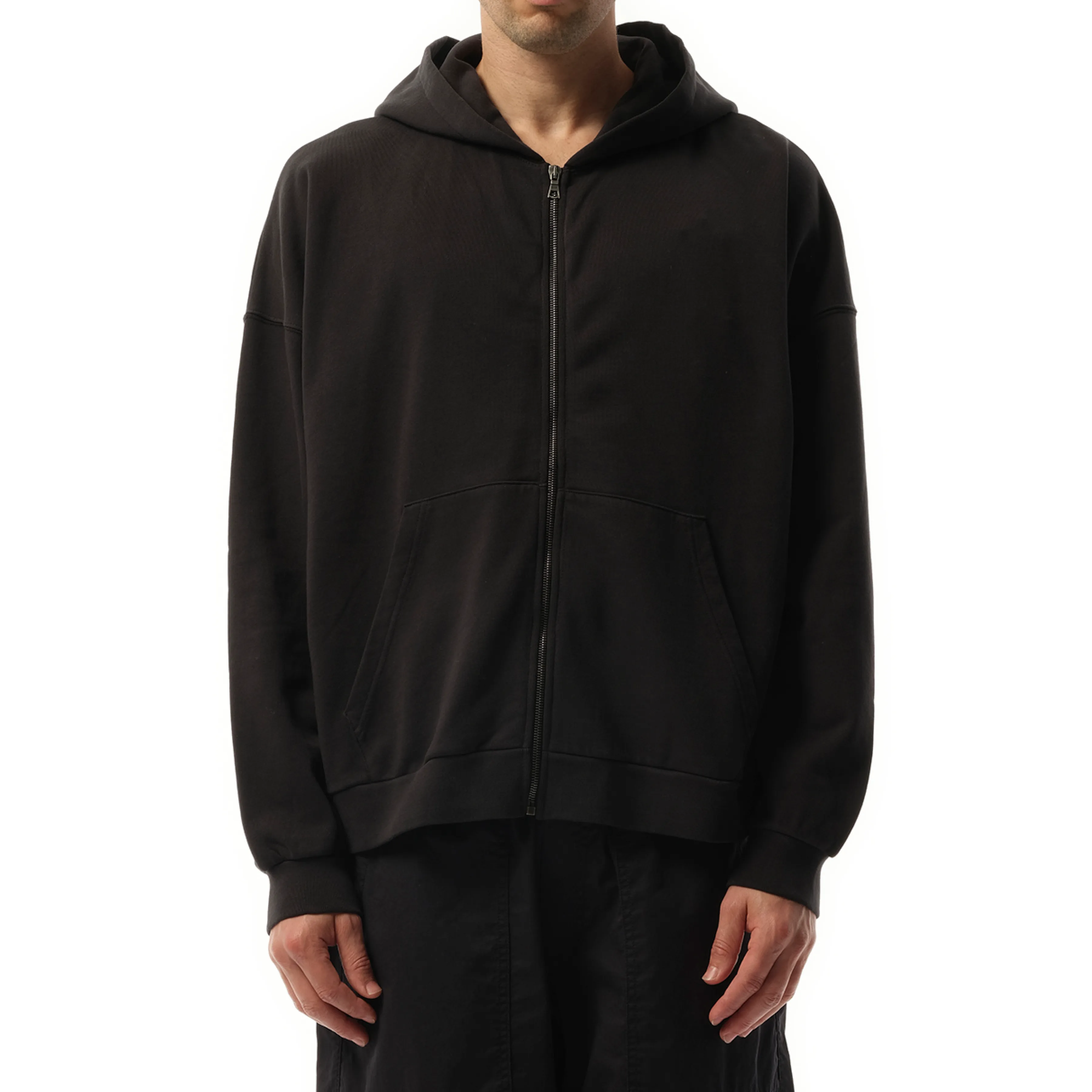 Curved Logo Zipped Hoodie in Black/Off White sold by MARAIS