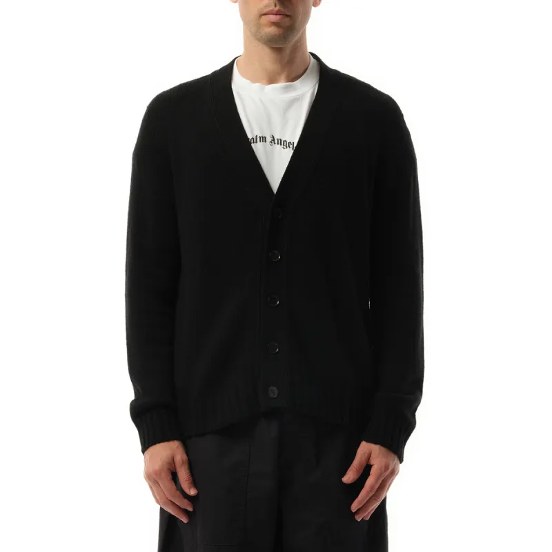 Curved Logo Cardigan in Black/Grey sold by MARAIS
