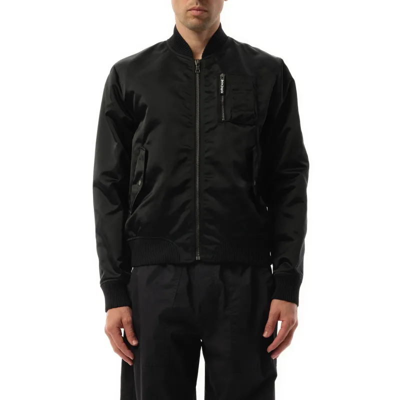 Curved Logo Bomber Jacket in Black sold by MARAIS