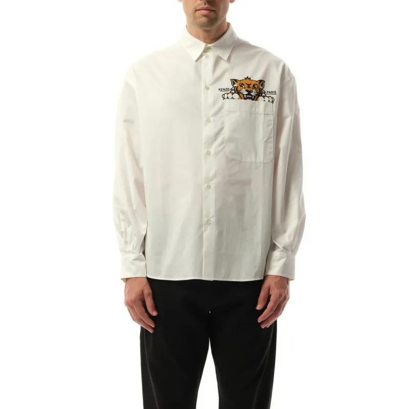 Kenzo Happy Tiger Pocket Casual Shirt in White sold by MARAIS