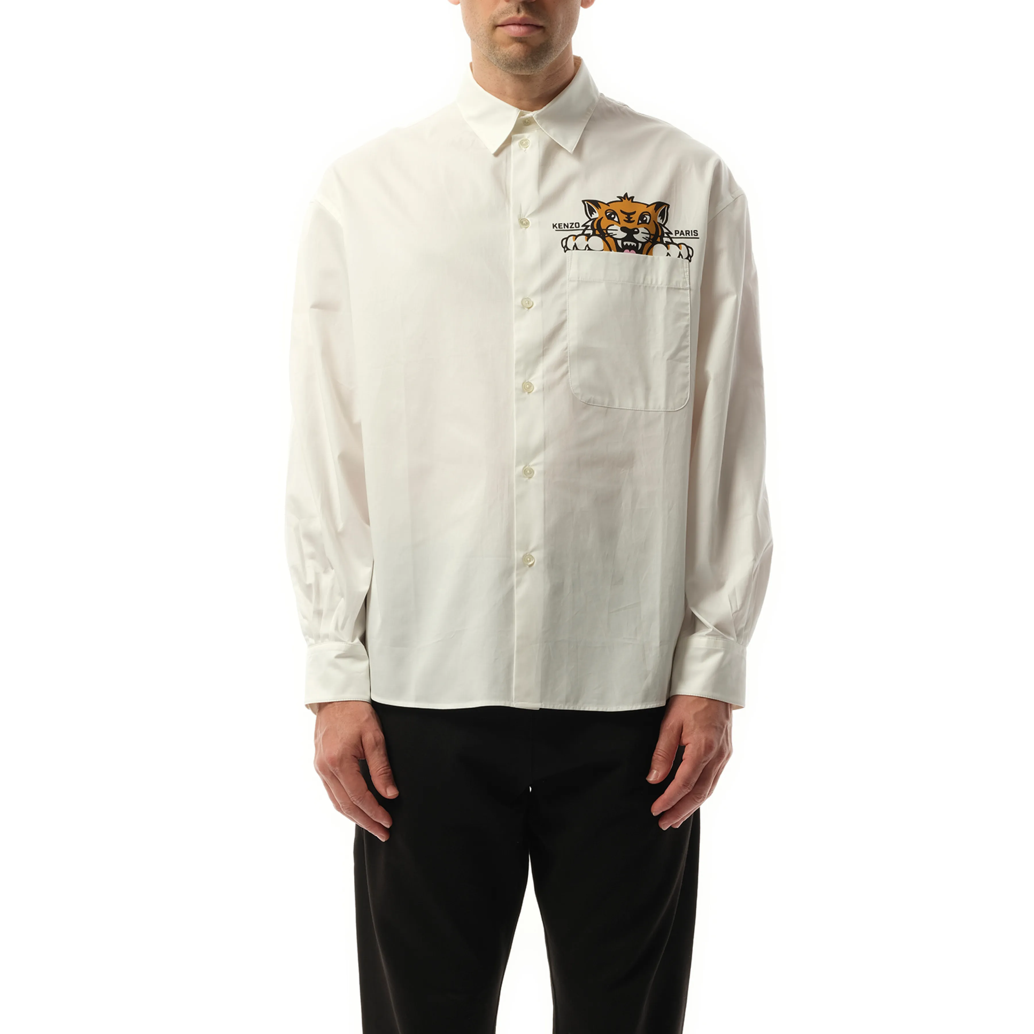 Kenzo Happy Tiger Pocket Casual Shirt in White sold by MARAIS