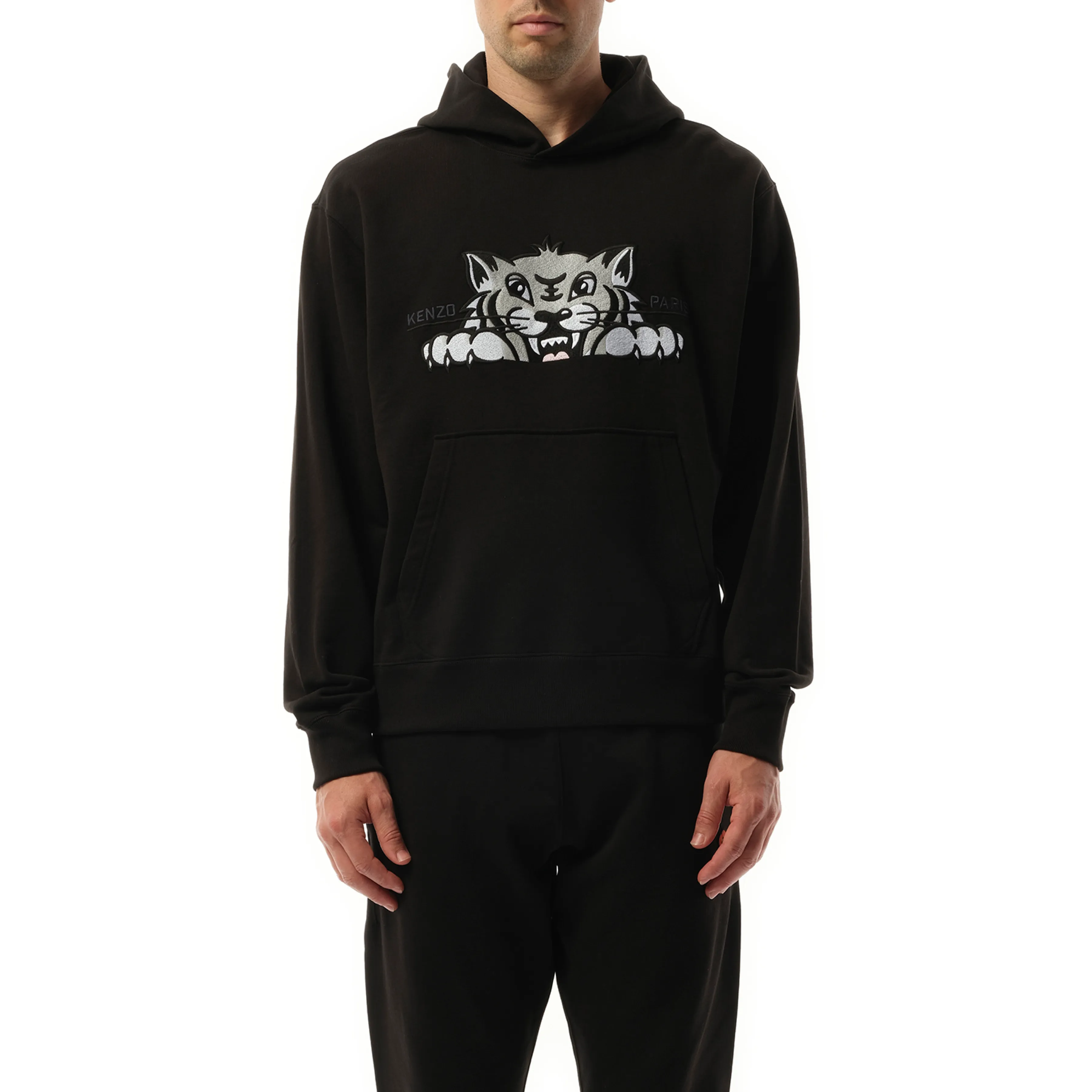Kenzo Happy Tiger Embroidered Classic Hoodie in Black sold by MARAIS