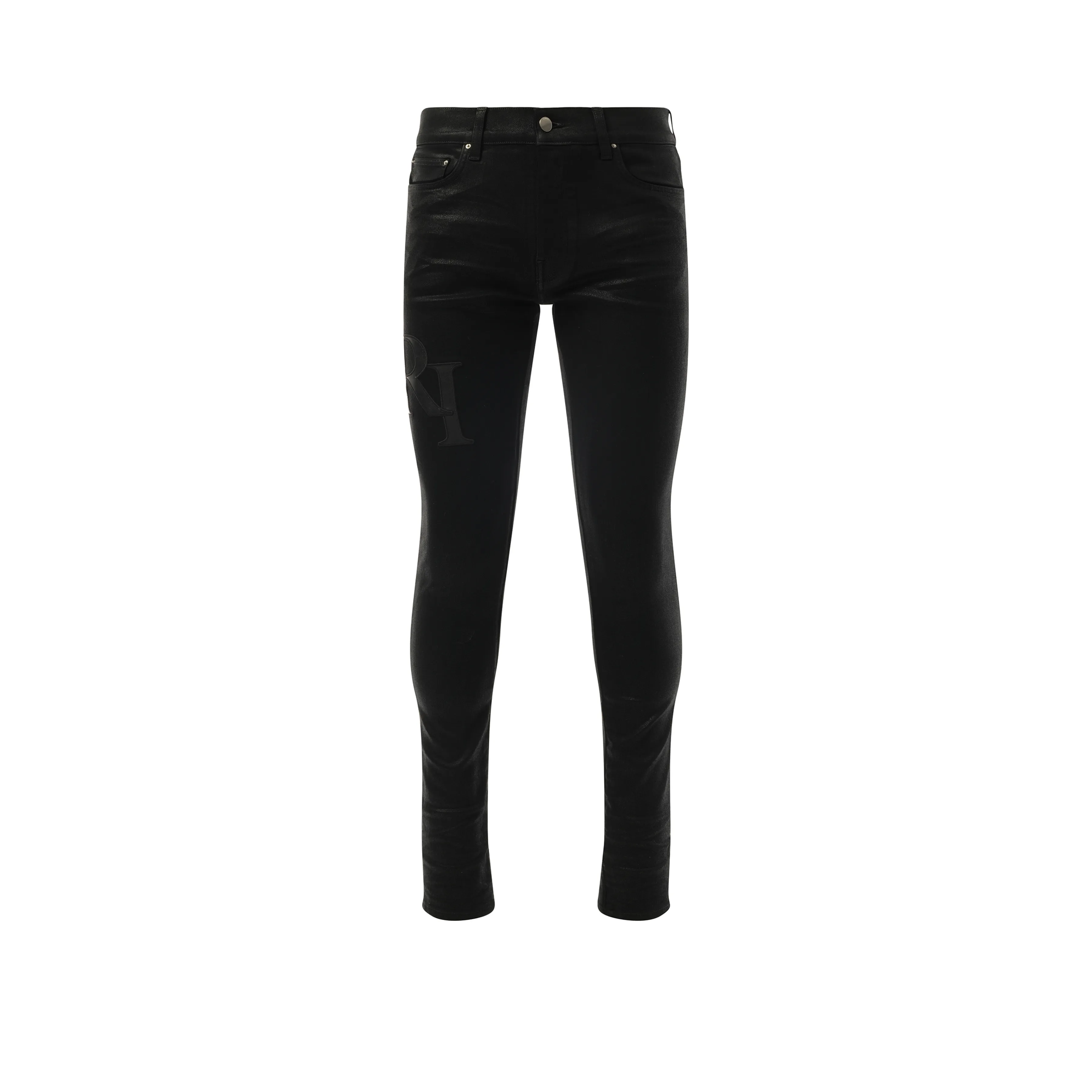 Waxed Staggered Logo Skinny Jeans in Black Wax sold by MARAIS product image thumbnail 2
