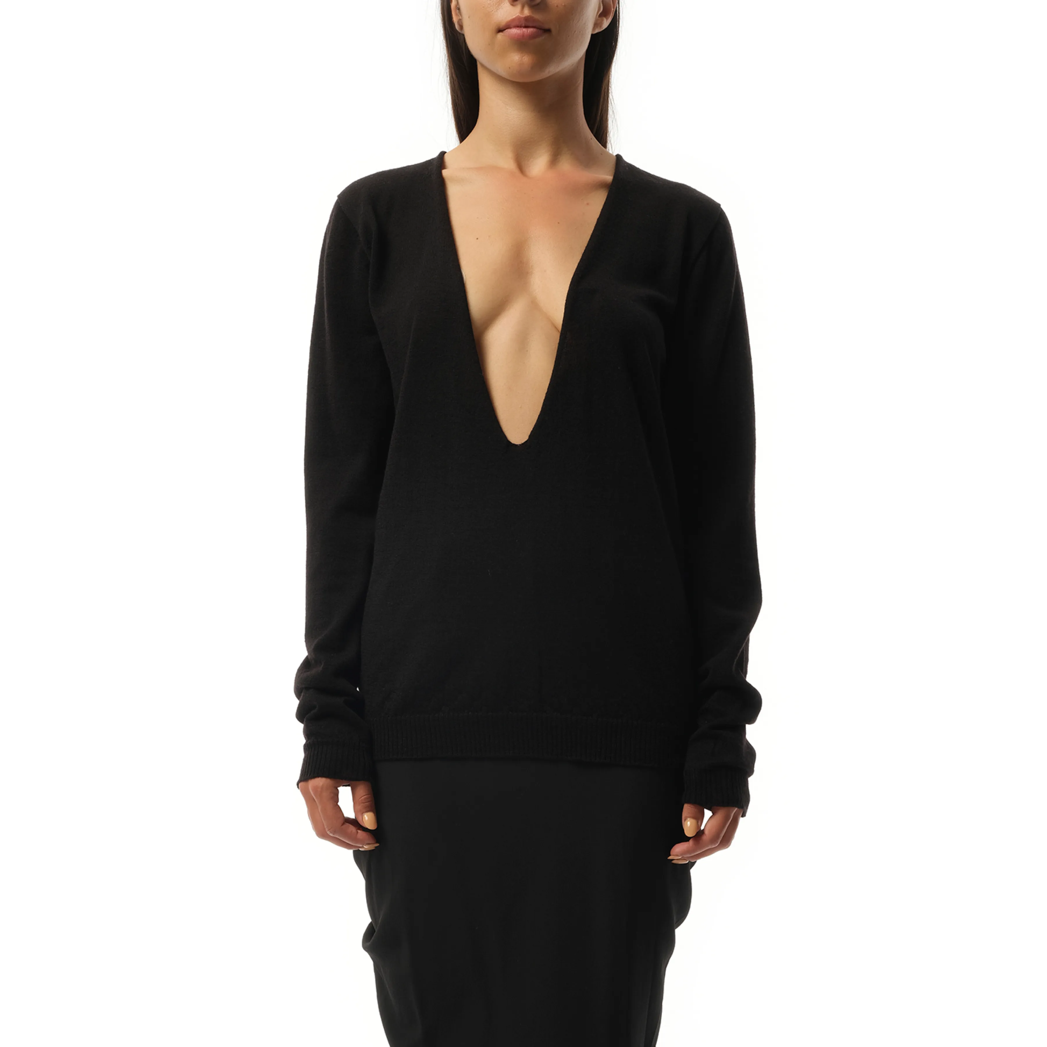 Extreme V Neck Pullover in Black sold by MARAIS