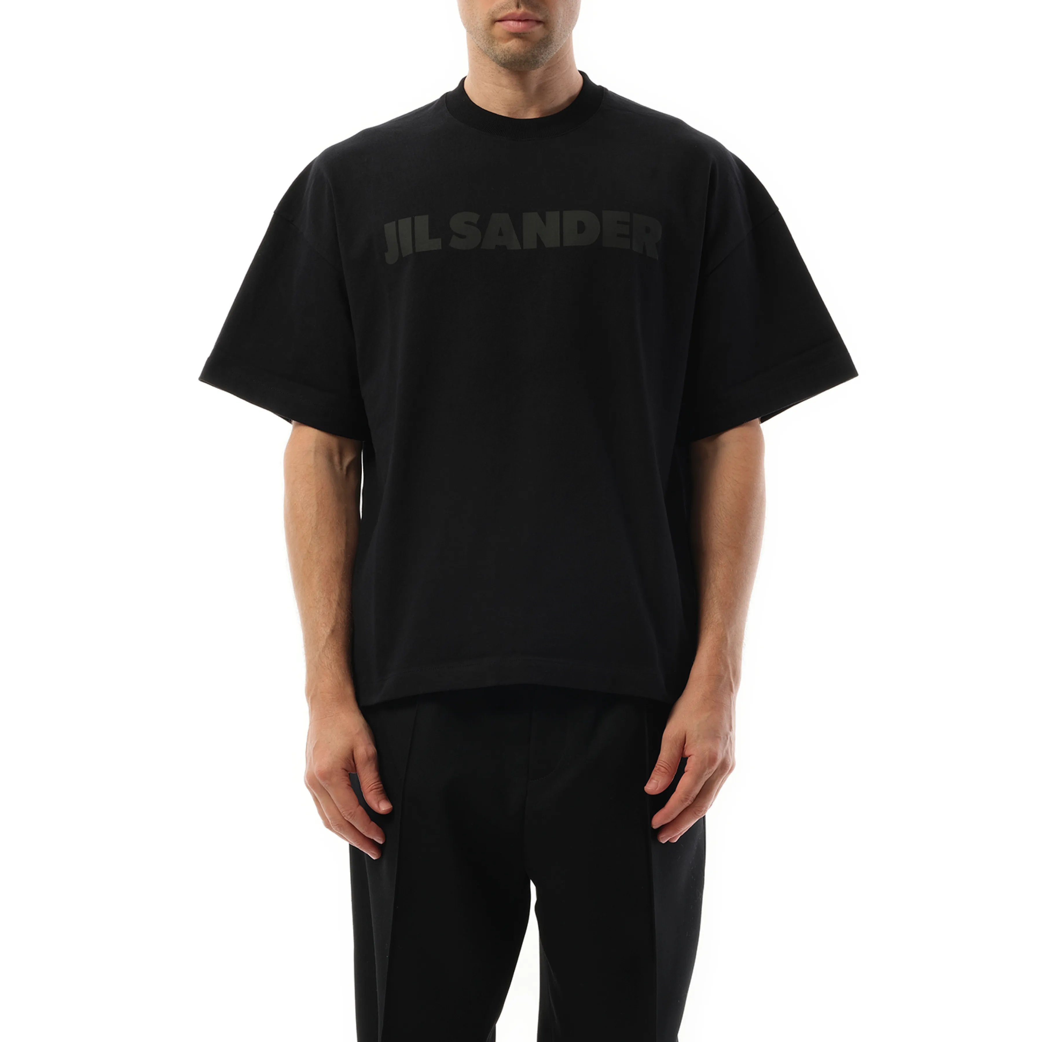 Tonal Jil Sander Logo T-Shirt in Black sold by MARAIS