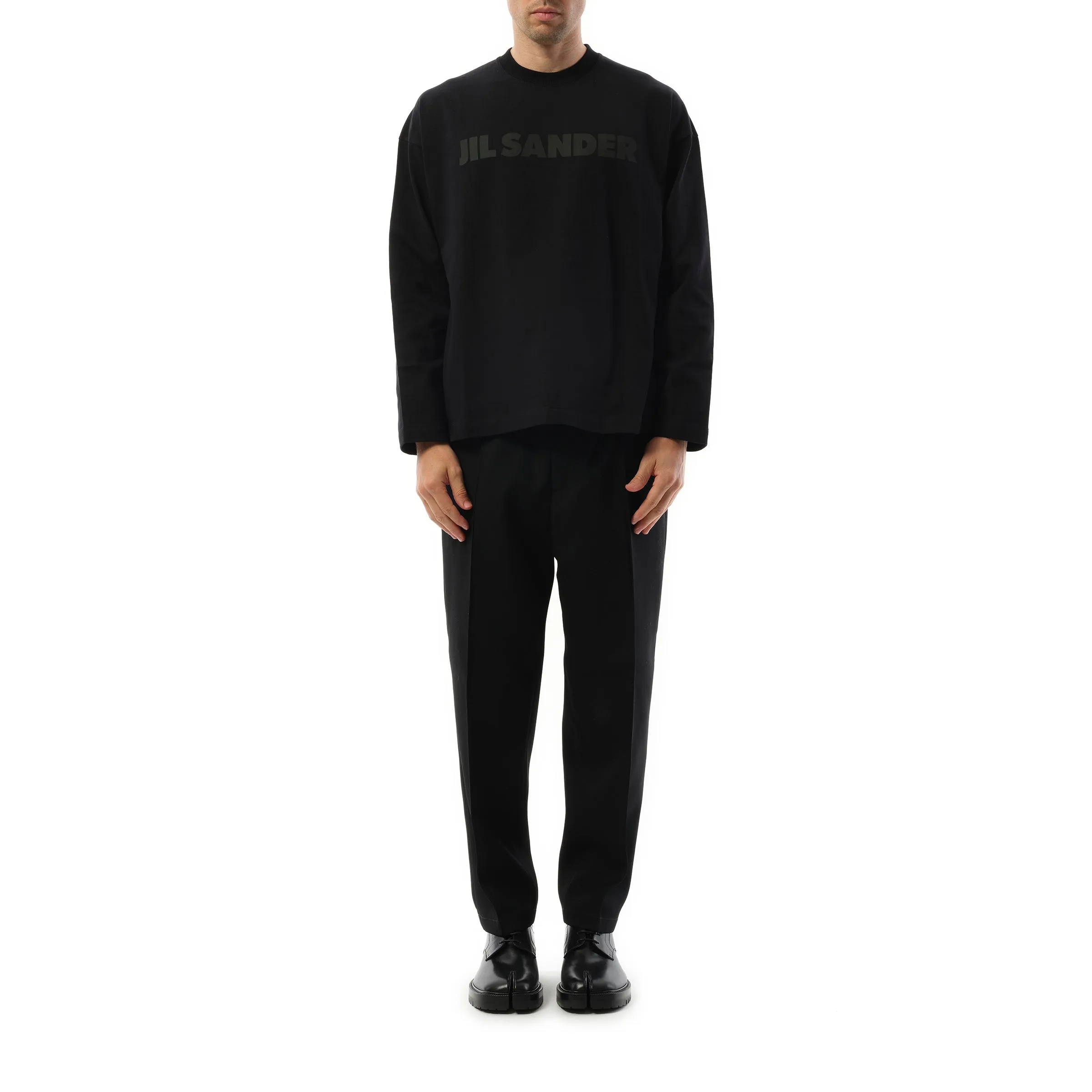 Tonal Jil Sander Logo Long Sleeve T-Shirt in Black sold by MARAIS product image thumbnail 4