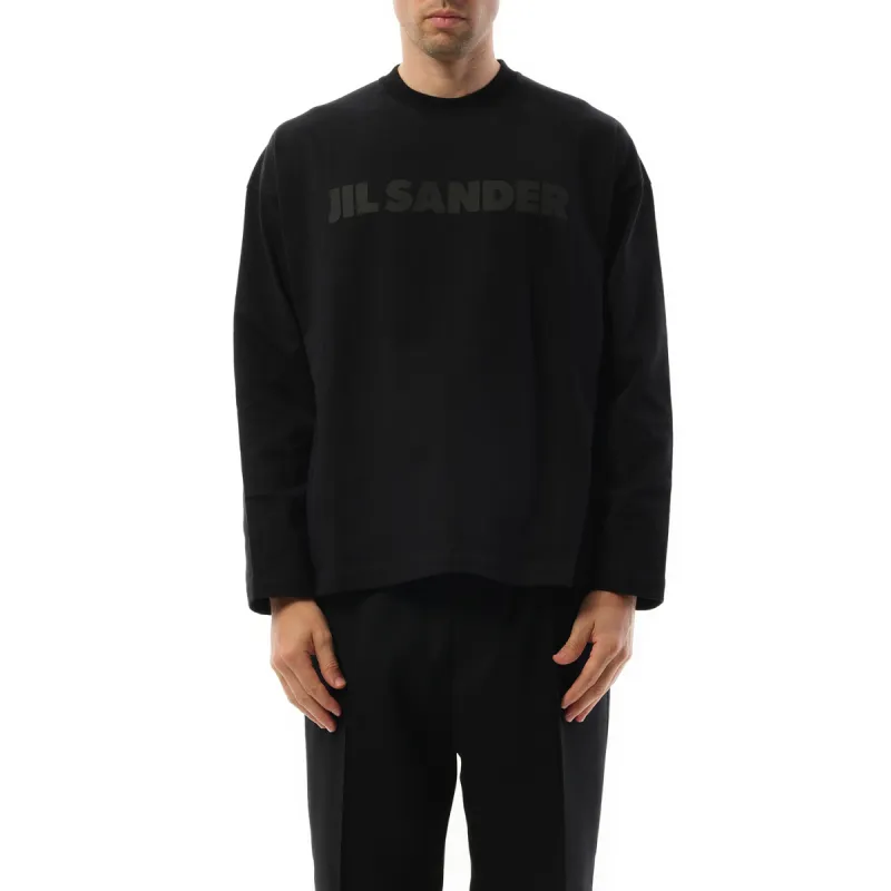 Tonal Jil Sander Logo Long Sleeve T-Shirt in Black sold by MARAIS