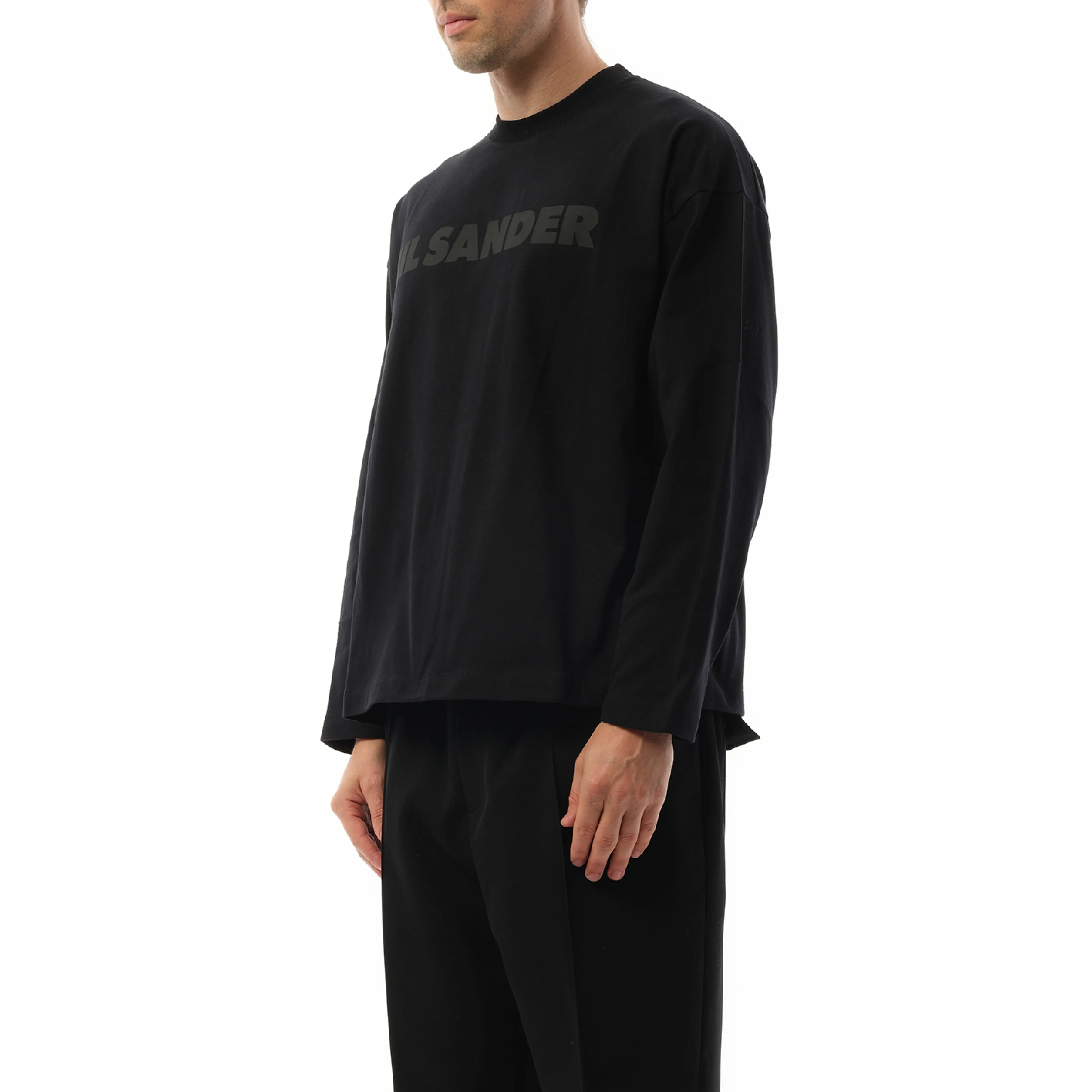Tonal Jil Sander Logo Long Sleeve T-Shirt in Black sold by MARAIS product image thumbnail 5