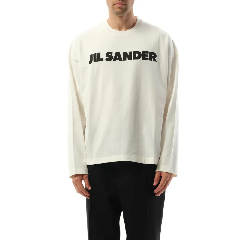 Jil Sander Logo Long Sleeve T-Shirt in Porcelain sold by MARAIS