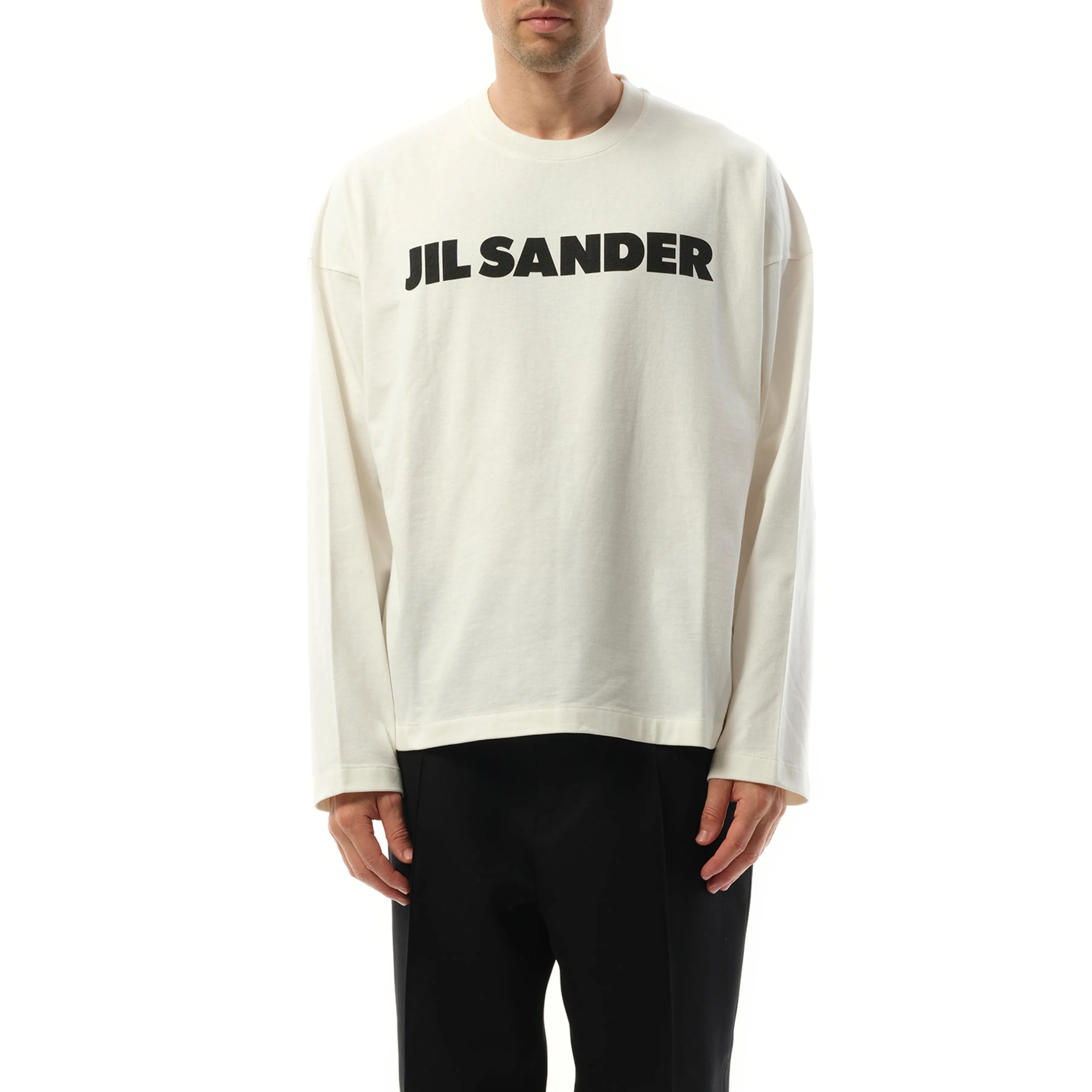Jil Sander Logo Long Sleeve T-Shirt in Porcelain sold by MARAIS