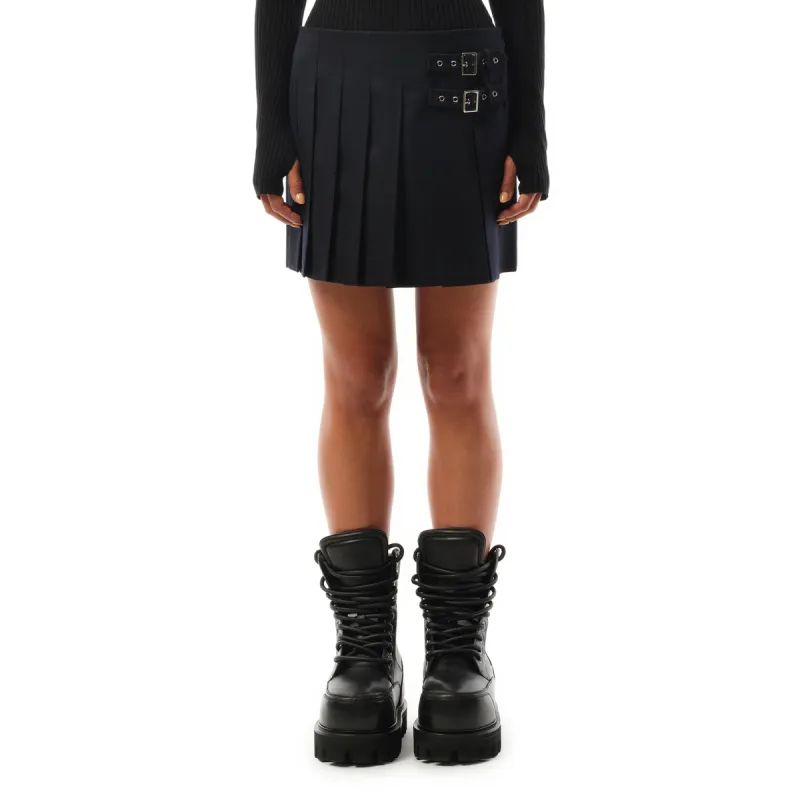 Belt Pleated Mini Skirt in Navy sold by MARAIS