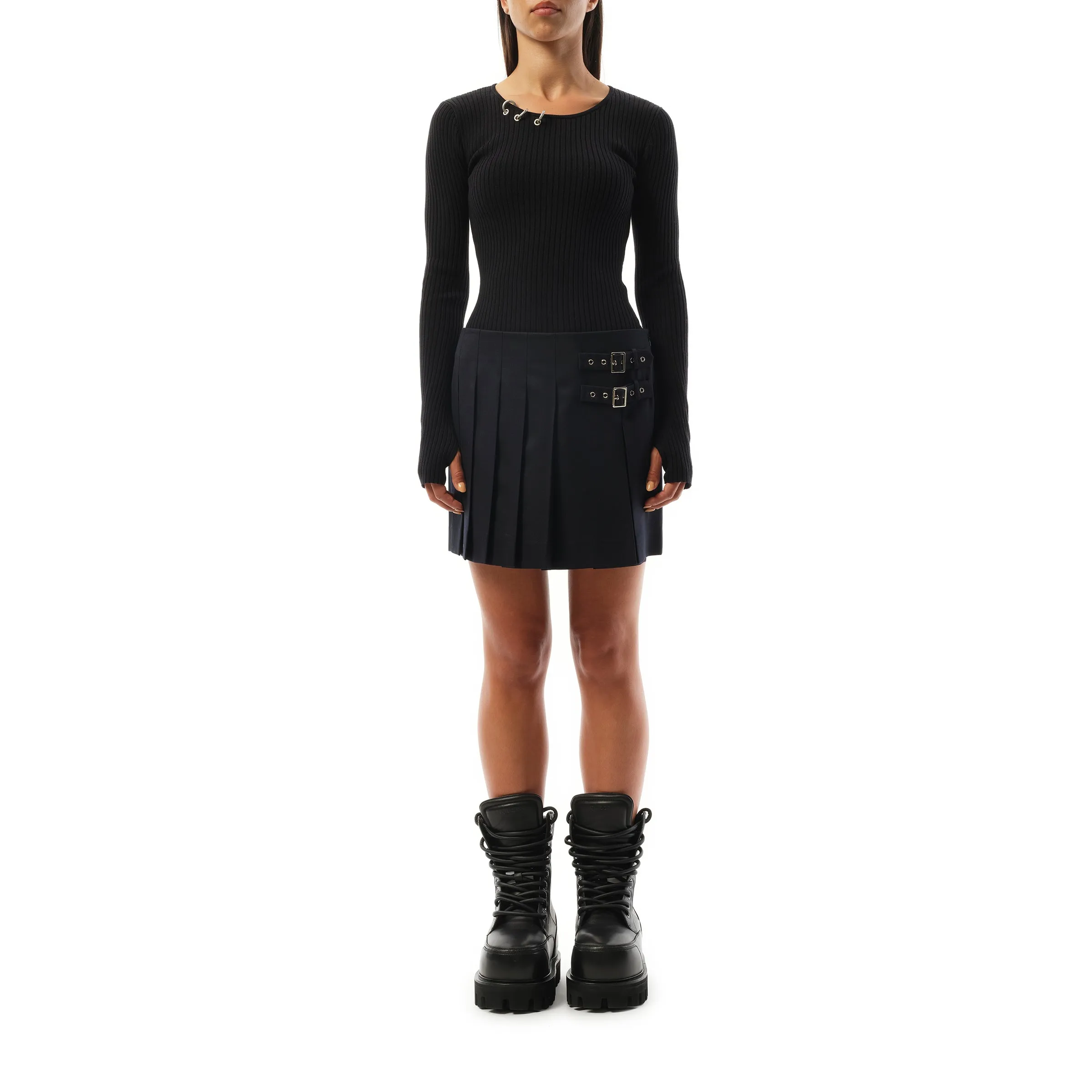 Belt Pleated Mini Skirt in Navy sold by MARAIS product image thumbnail 4