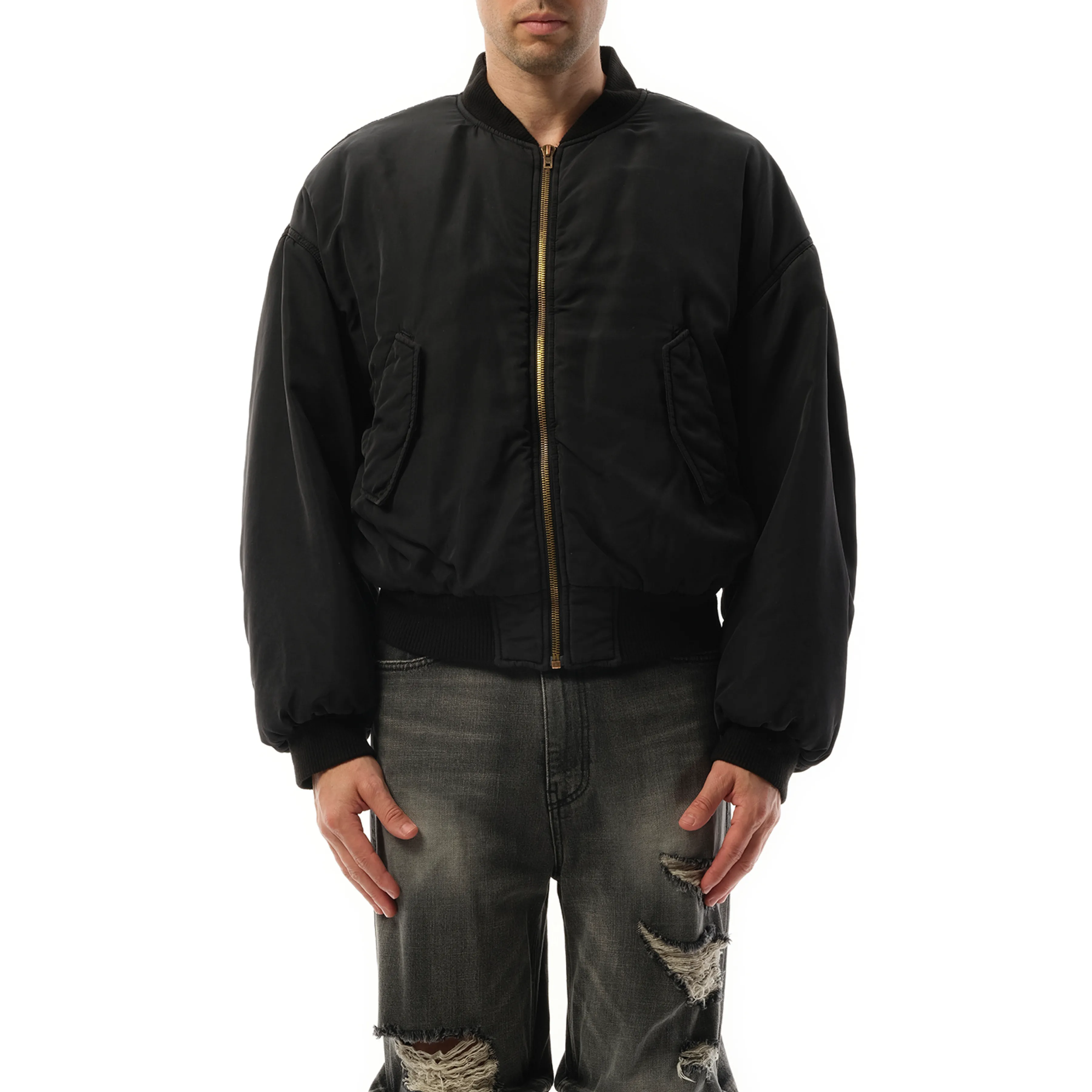 Curved Bomber Jacket in Black sold by MARAIS