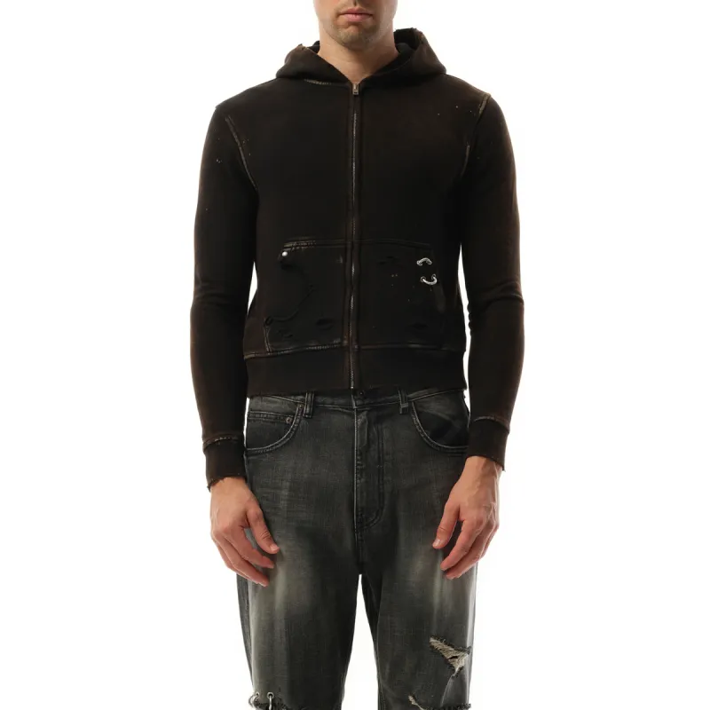 Piercing Detail Hoodie Zip-Up in Black sold by MARAIS