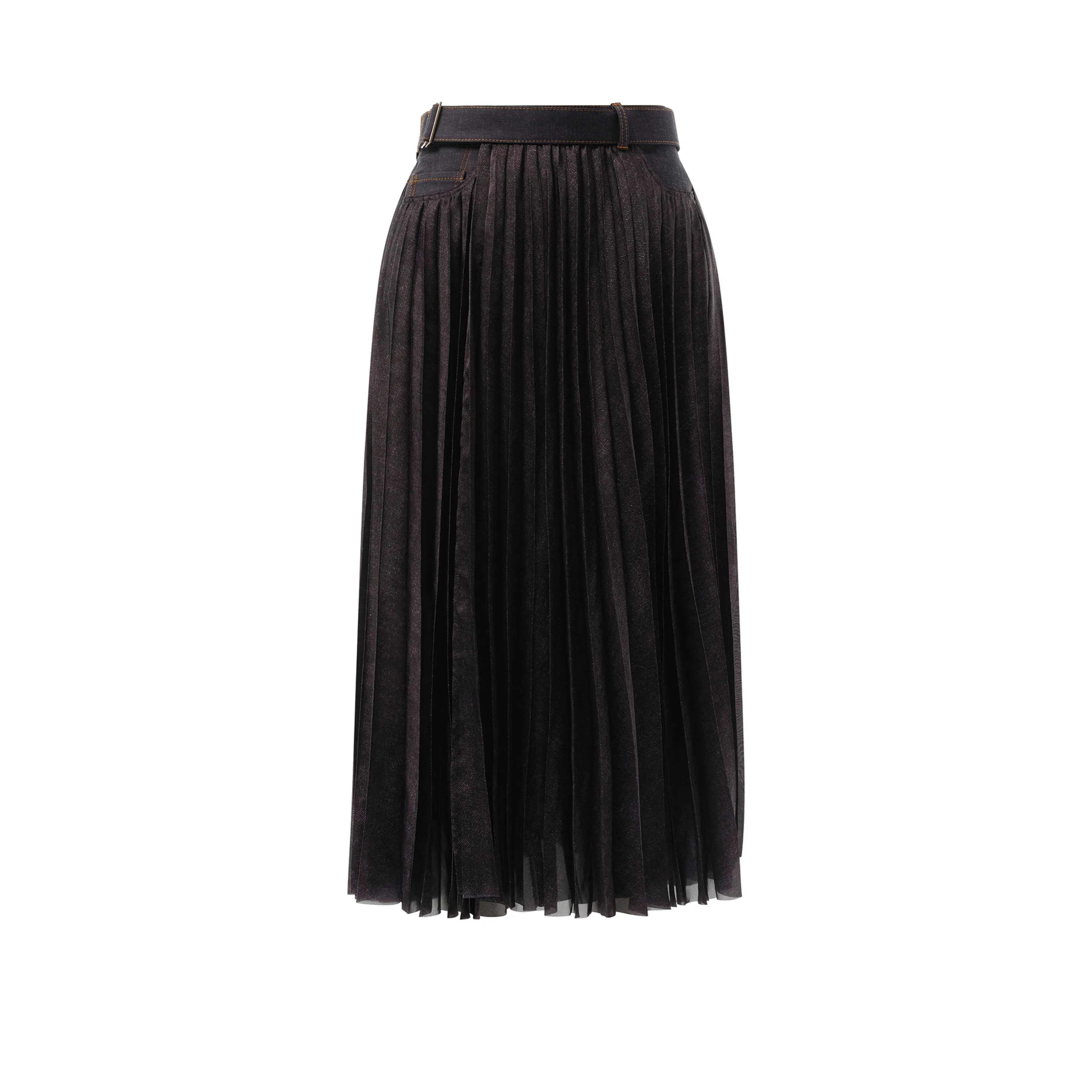Denim Mix Pleat Skirt in Indigo sold by MARAIS product image thumbnail 2