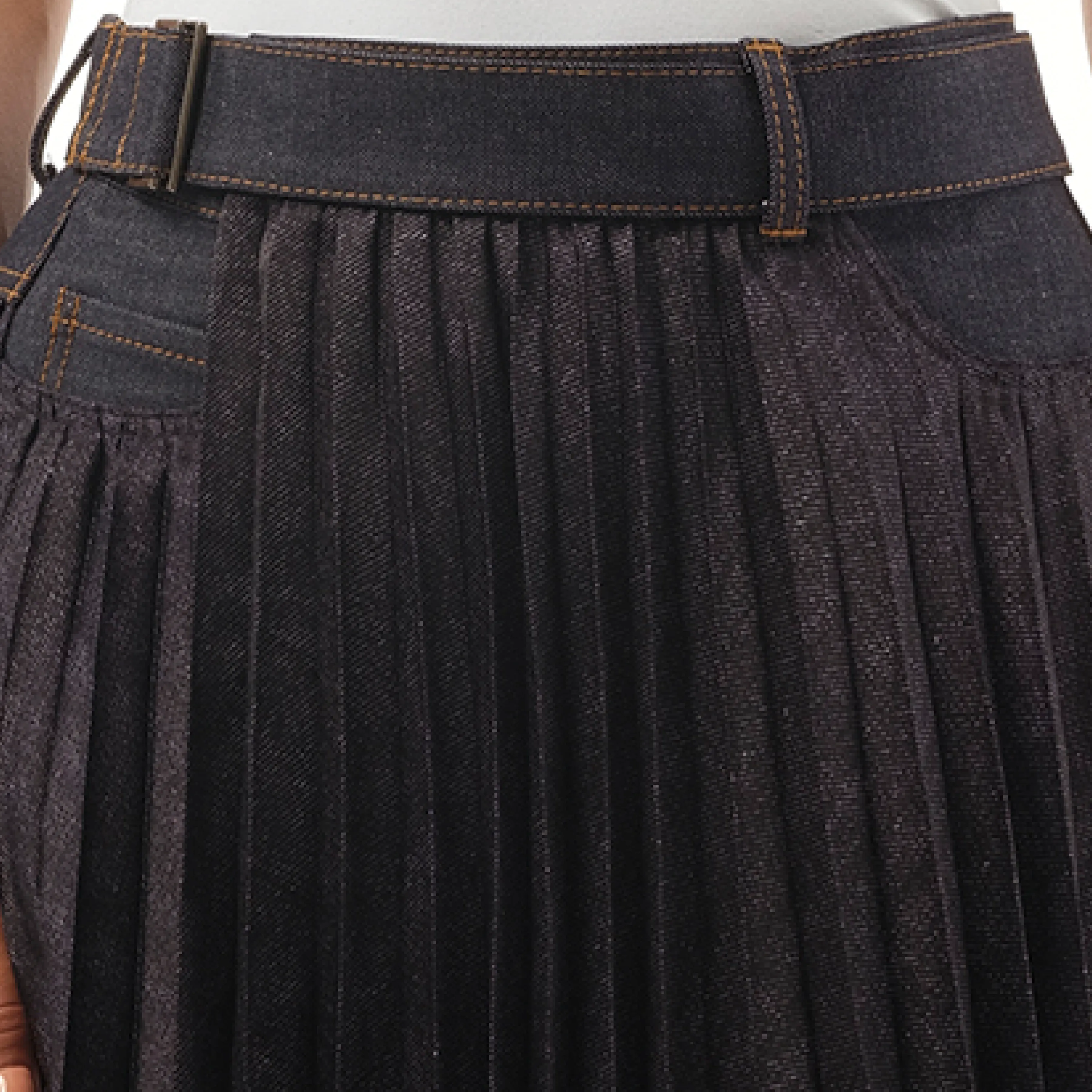 Denim Mix Pleat Skirt in Indigo sold by MARAIS product image thumbnail 3