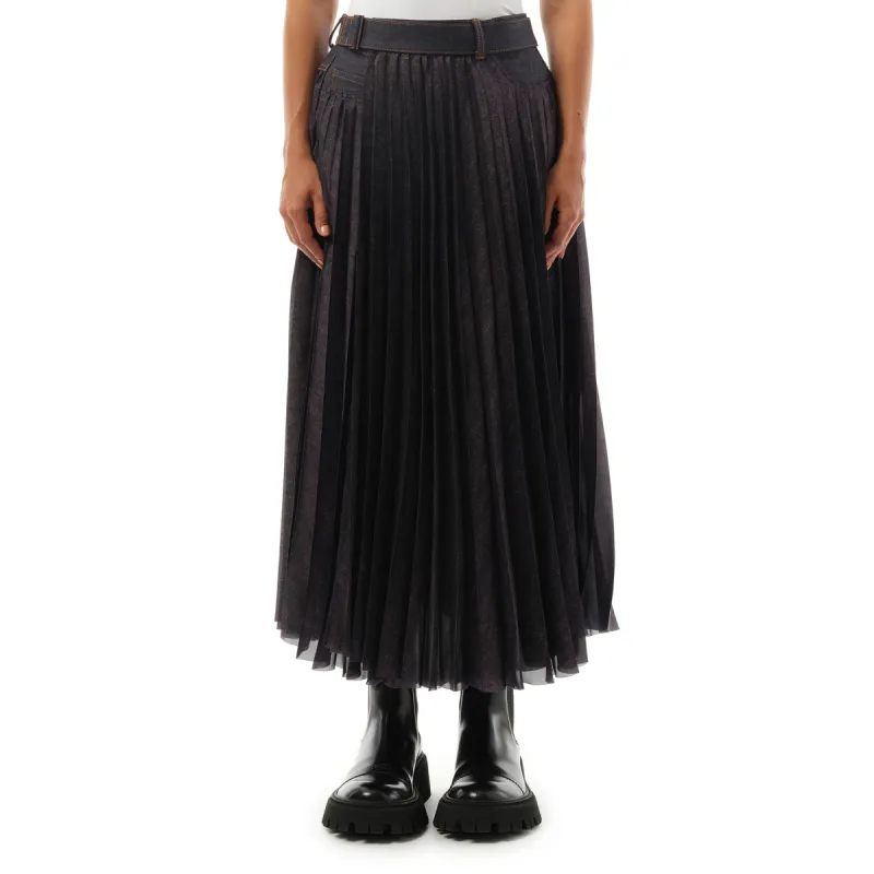 Denim Mix Pleat Skirt in Indigo sold by MARAIS