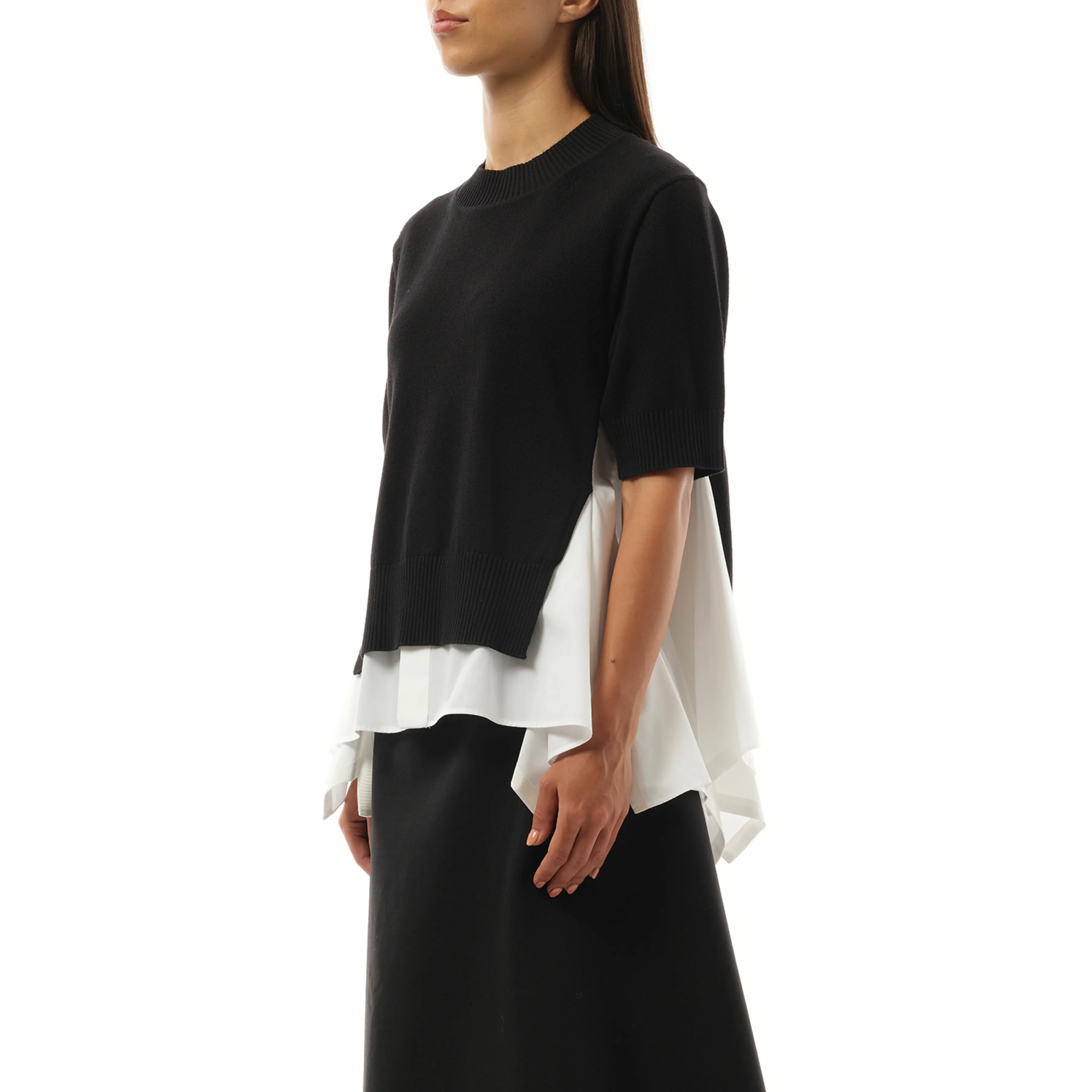 Cotton Poplin x Knit Pullover in Black/Off White sold by MARAIS product image thumbnail 5