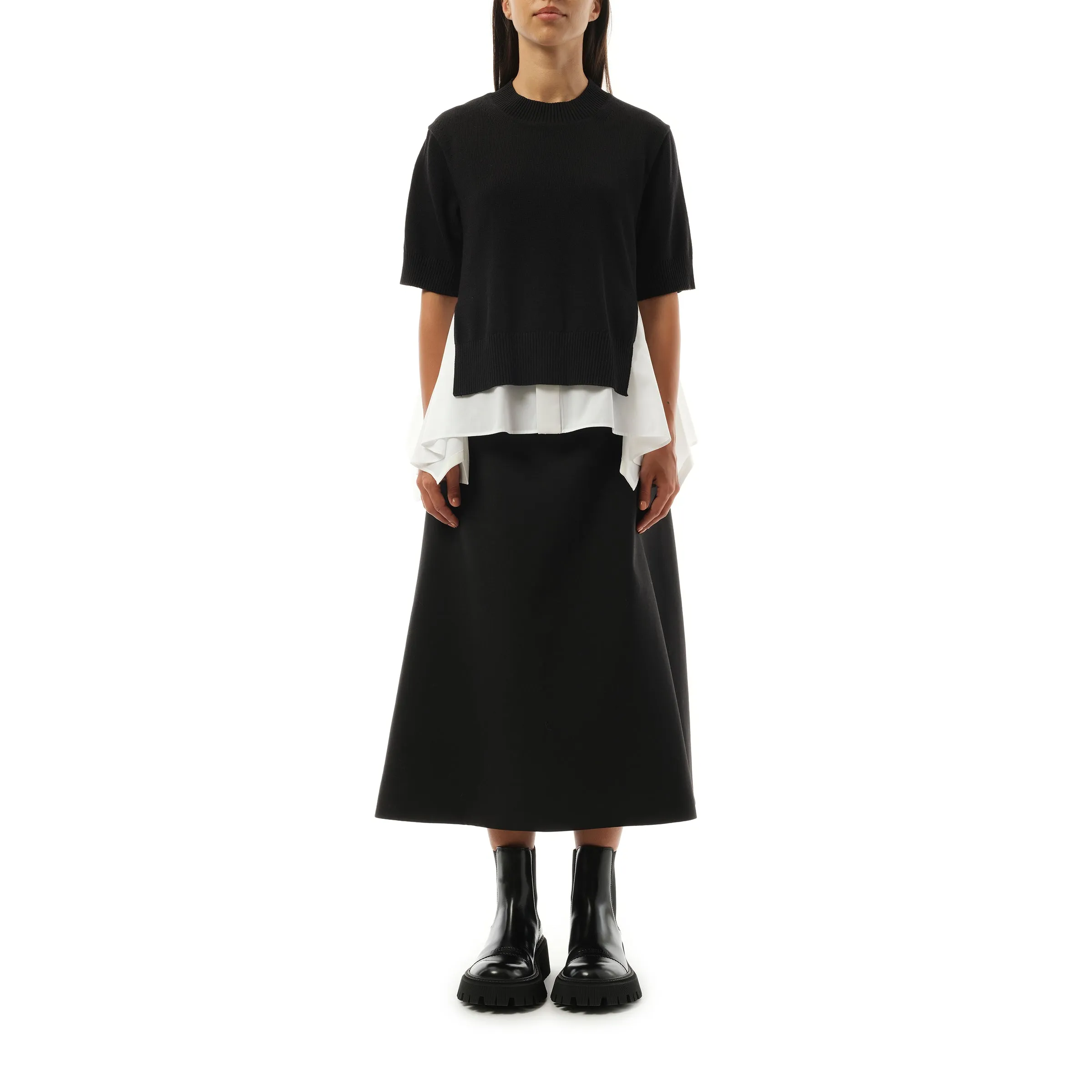 Cotton Poplin x Knit Pullover in Black/Off White sold by MARAIS product image thumbnail 4