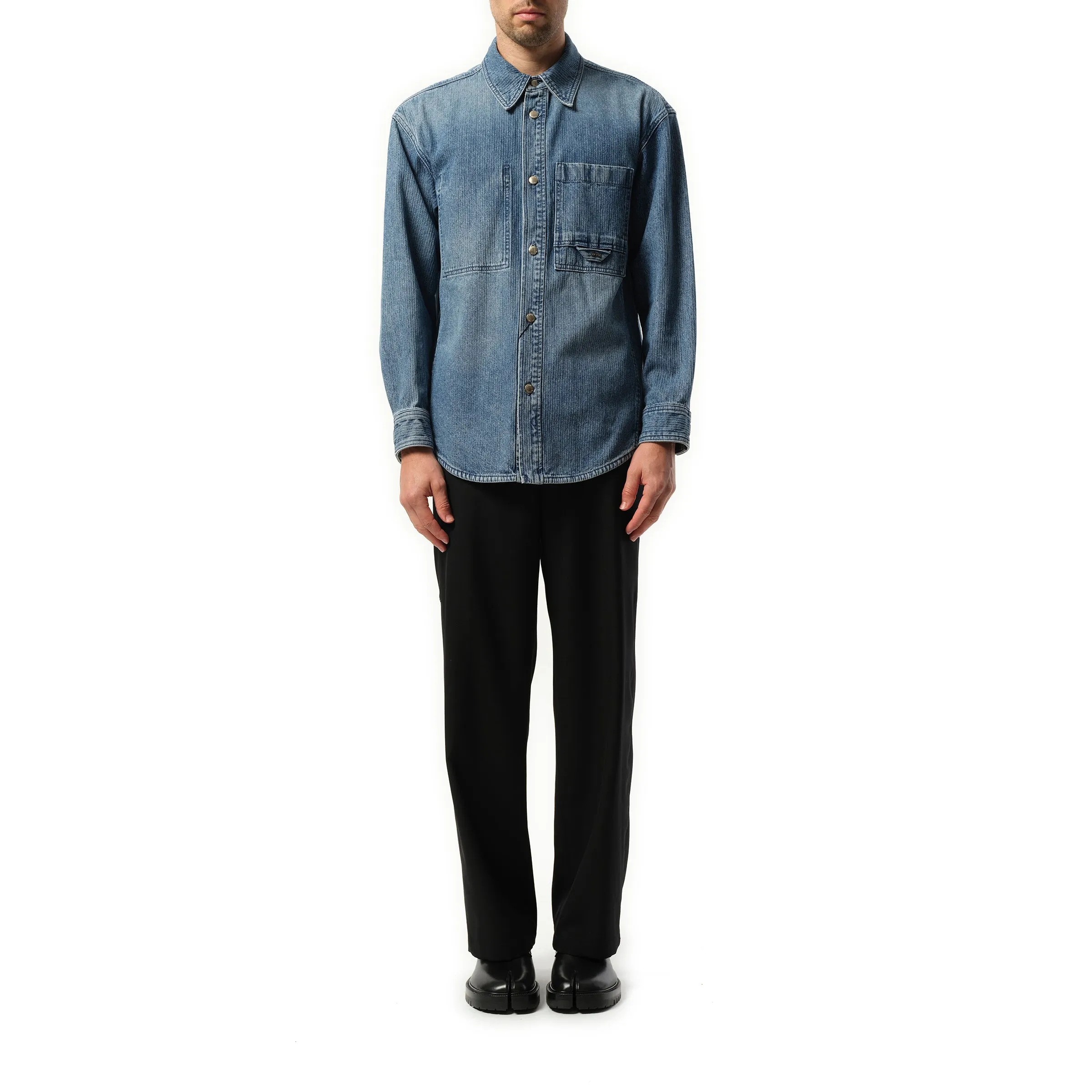 Logo Denim Shirt in Blue sold by MARAIS product image thumbnail 4