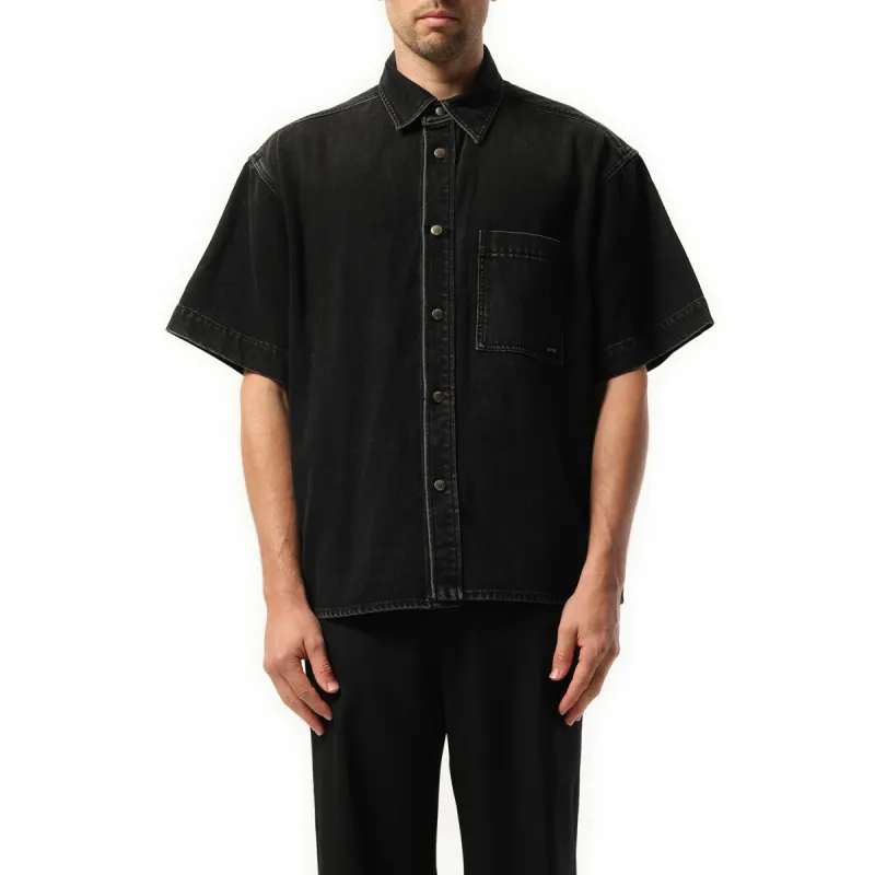 Denim Short Sleeve Shirt in Black sold by MARAIS