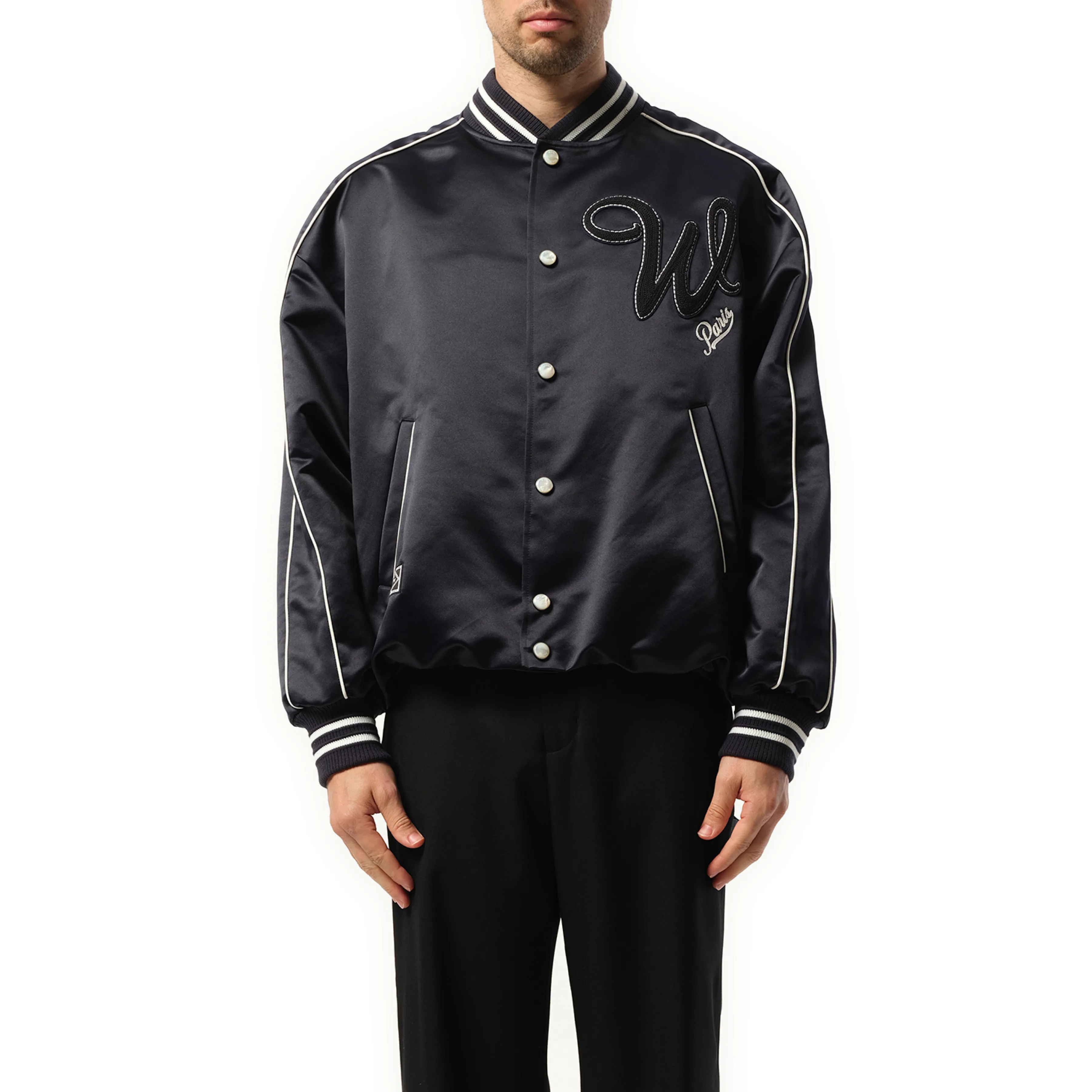 WYM Baseball Varsity Jacket in Navy sold by MARAIS