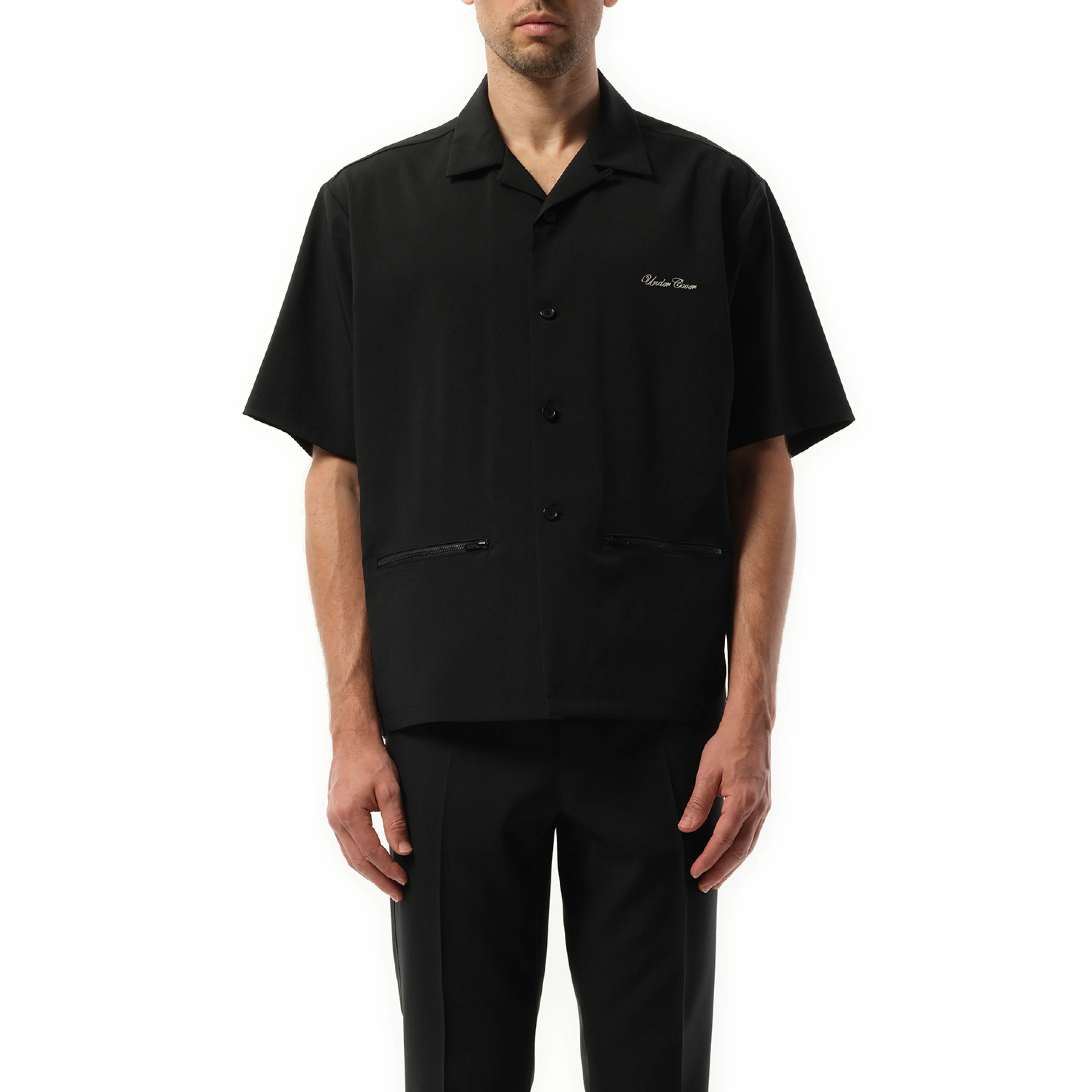 Logo Embroidery Short Sleeve Shirt in Black sold by MARAIS