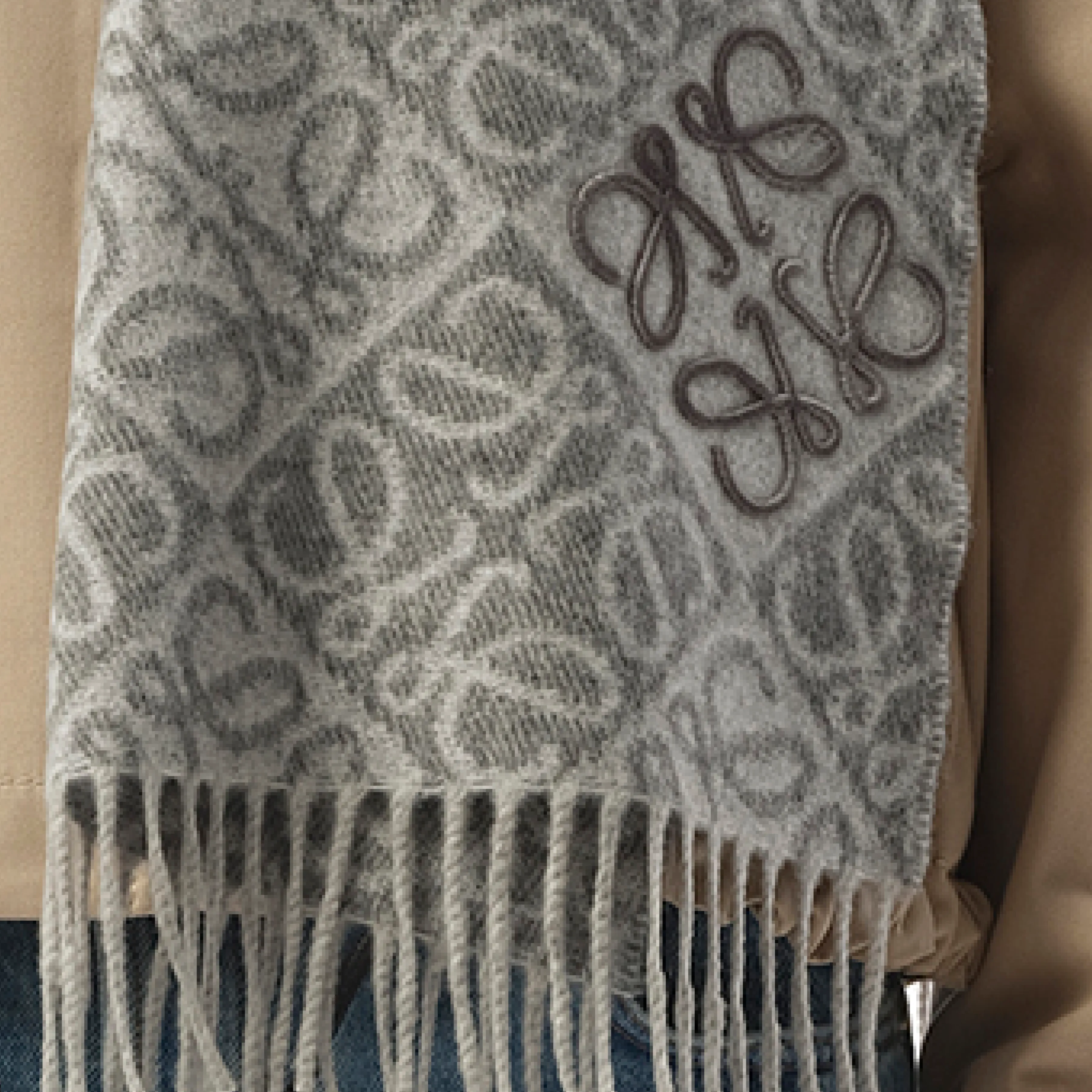 Anagram Wool Cashmere Scarf in Grey sold by MARAIS product image thumbnail 3