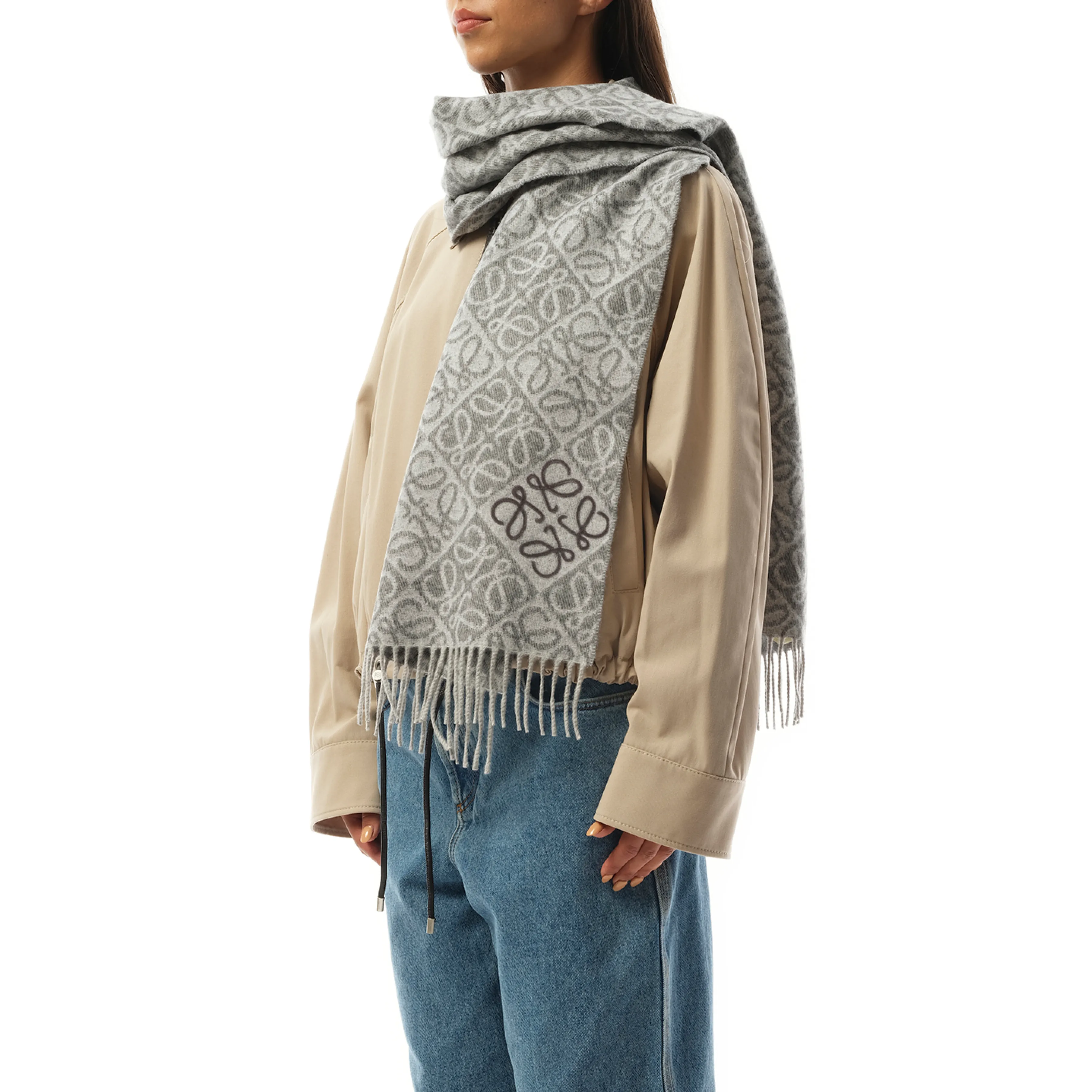 Anagram Wool Cashmere Scarf in Grey sold by MARAIS product image thumbnail 5