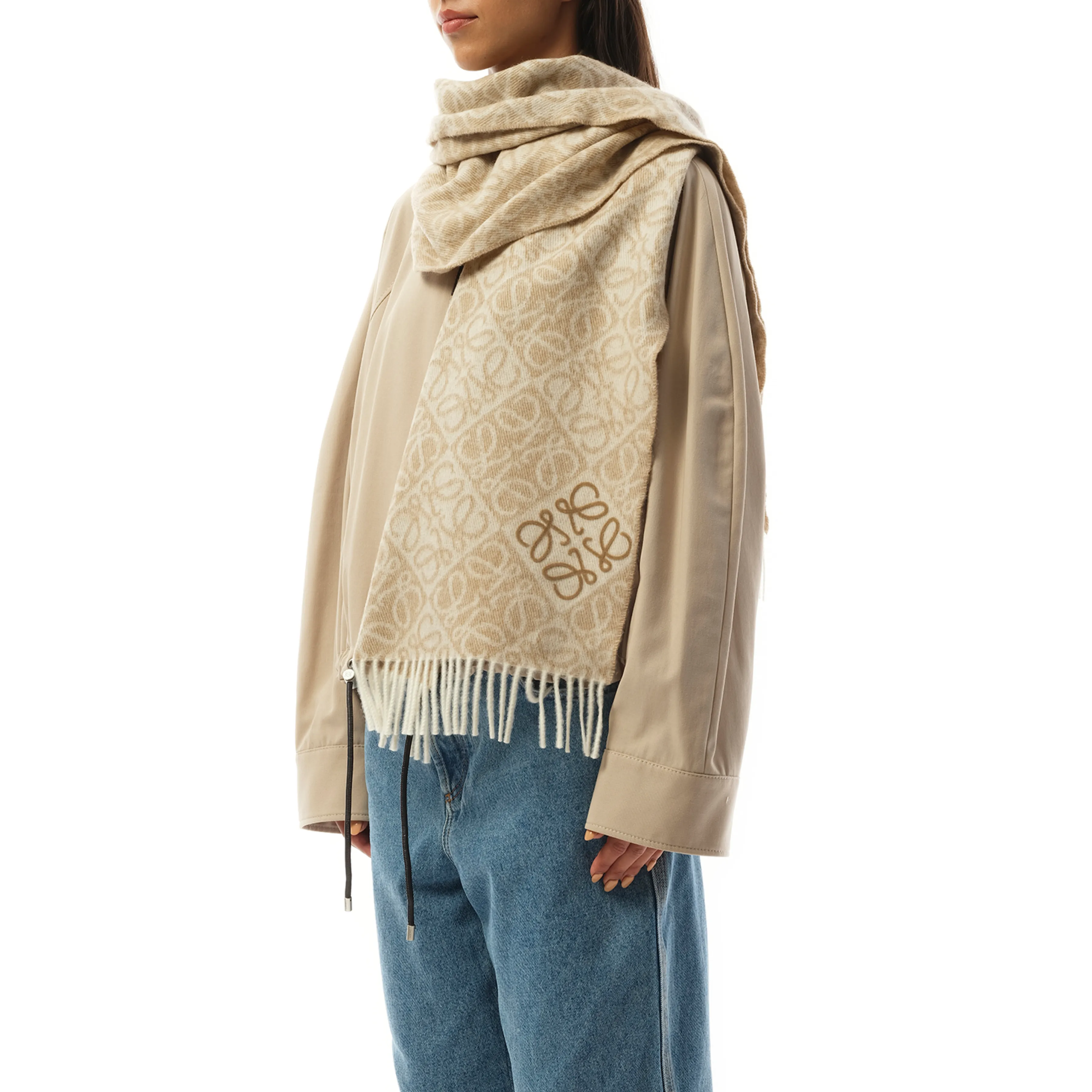 Anagram Wool Cashmere Scarf in Beige sold by MARAIS product image thumbnail 5
