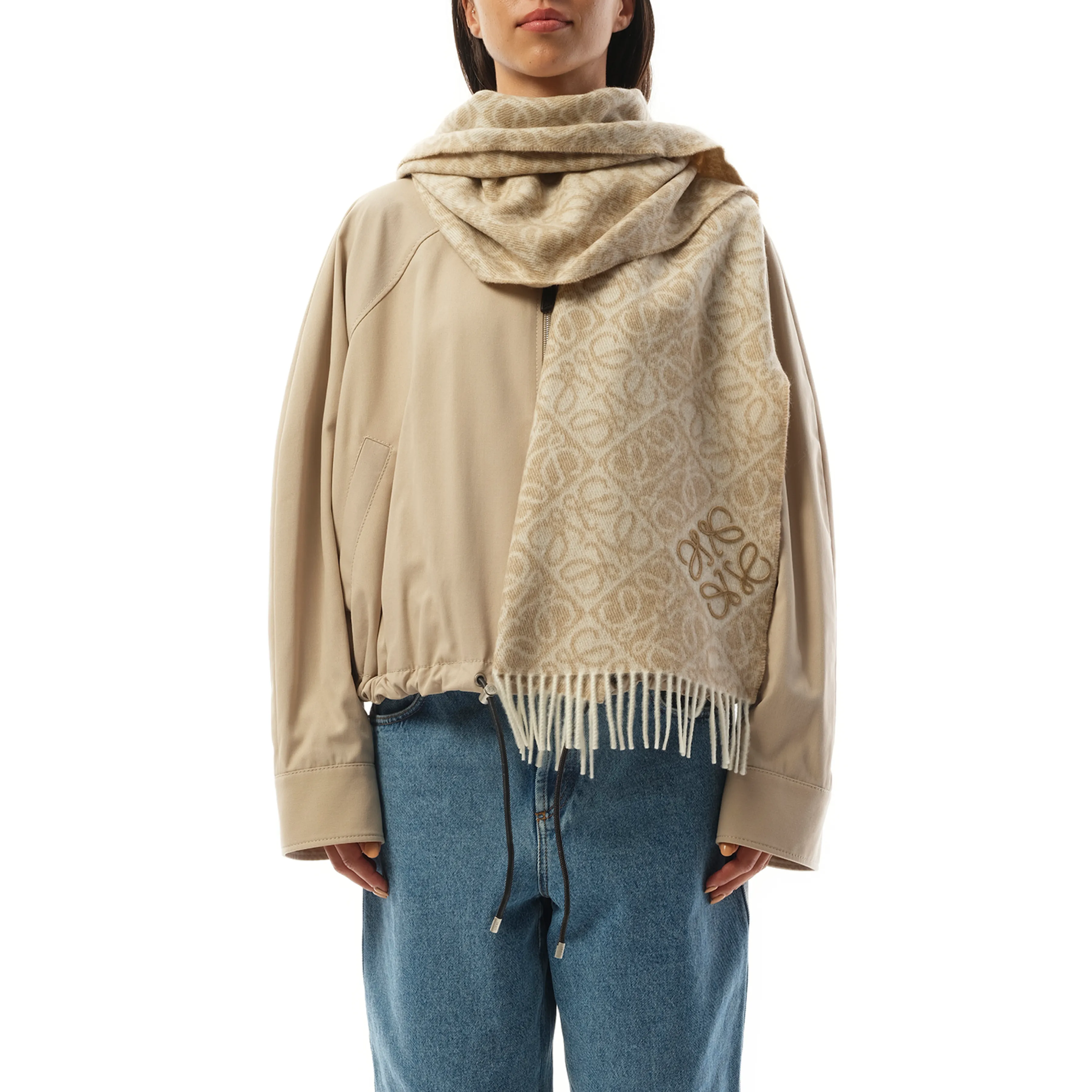 Anagram Wool Cashmere Scarf in Beige sold by MARAIS