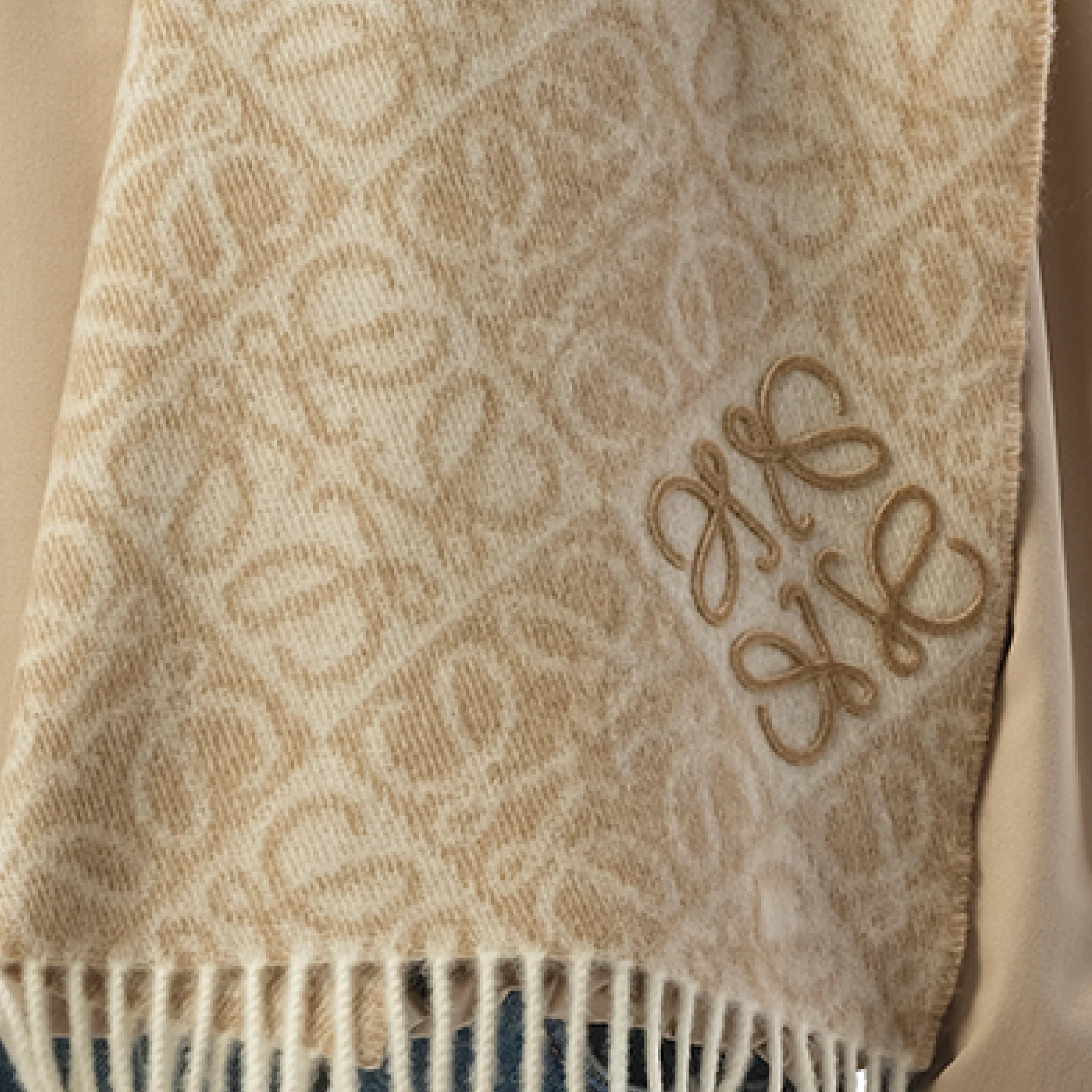 Anagram Wool Cashmere Scarf in Beige sold by MARAIS product image thumbnail 3