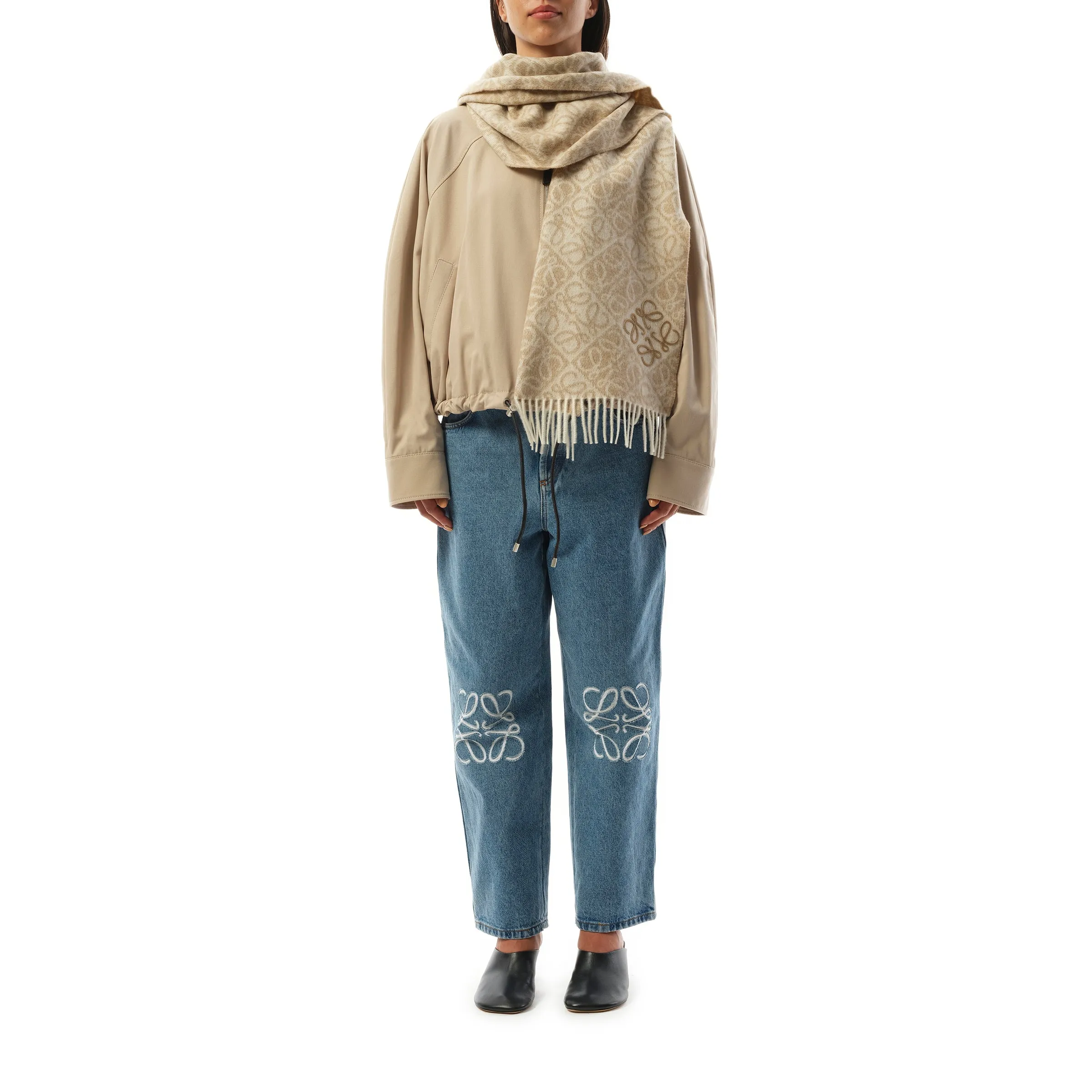 Anagram Wool Cashmere Scarf in Beige sold by MARAIS product image thumbnail 4