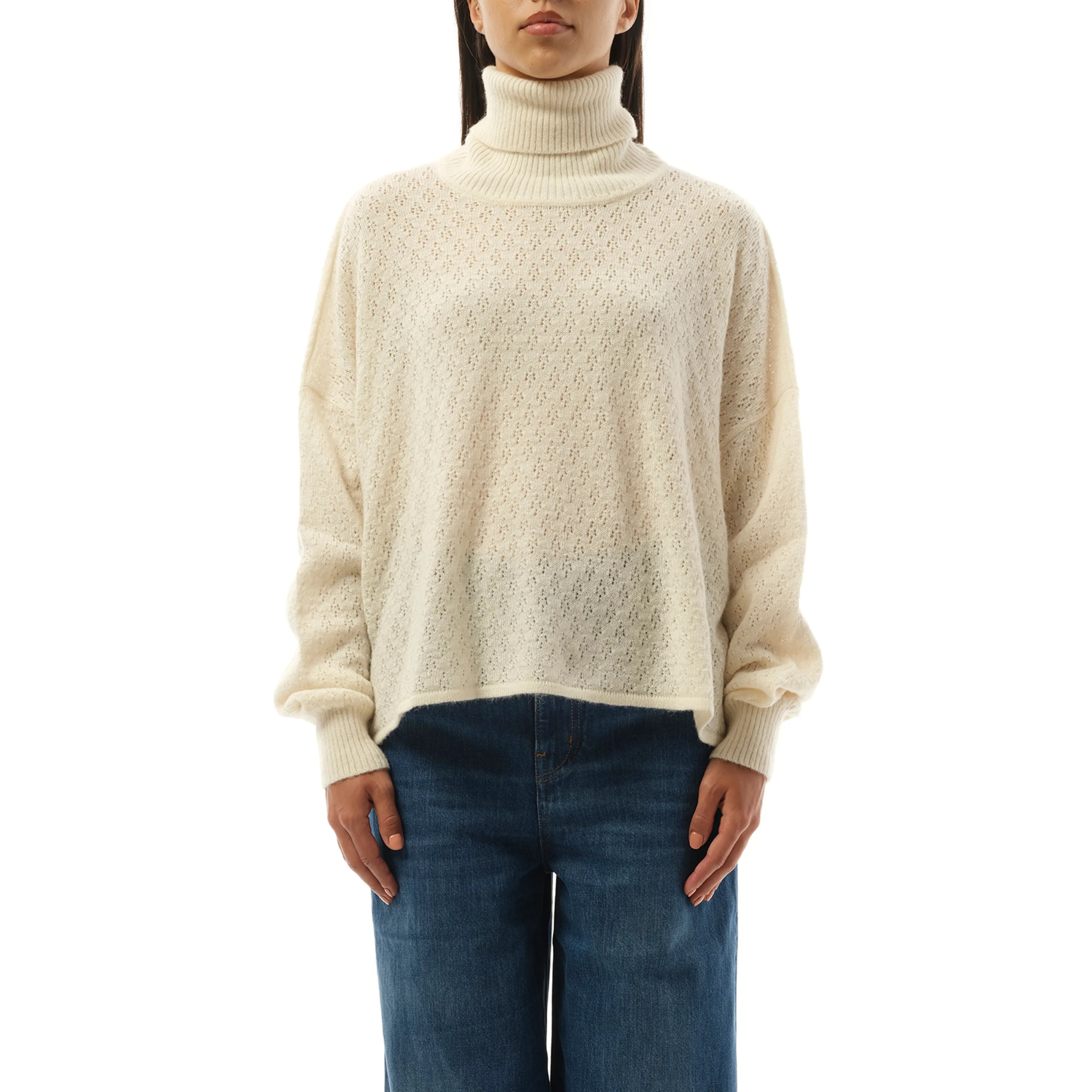 Fluffy Pointelle Sweater in Iconic Milk sold by MARAIS