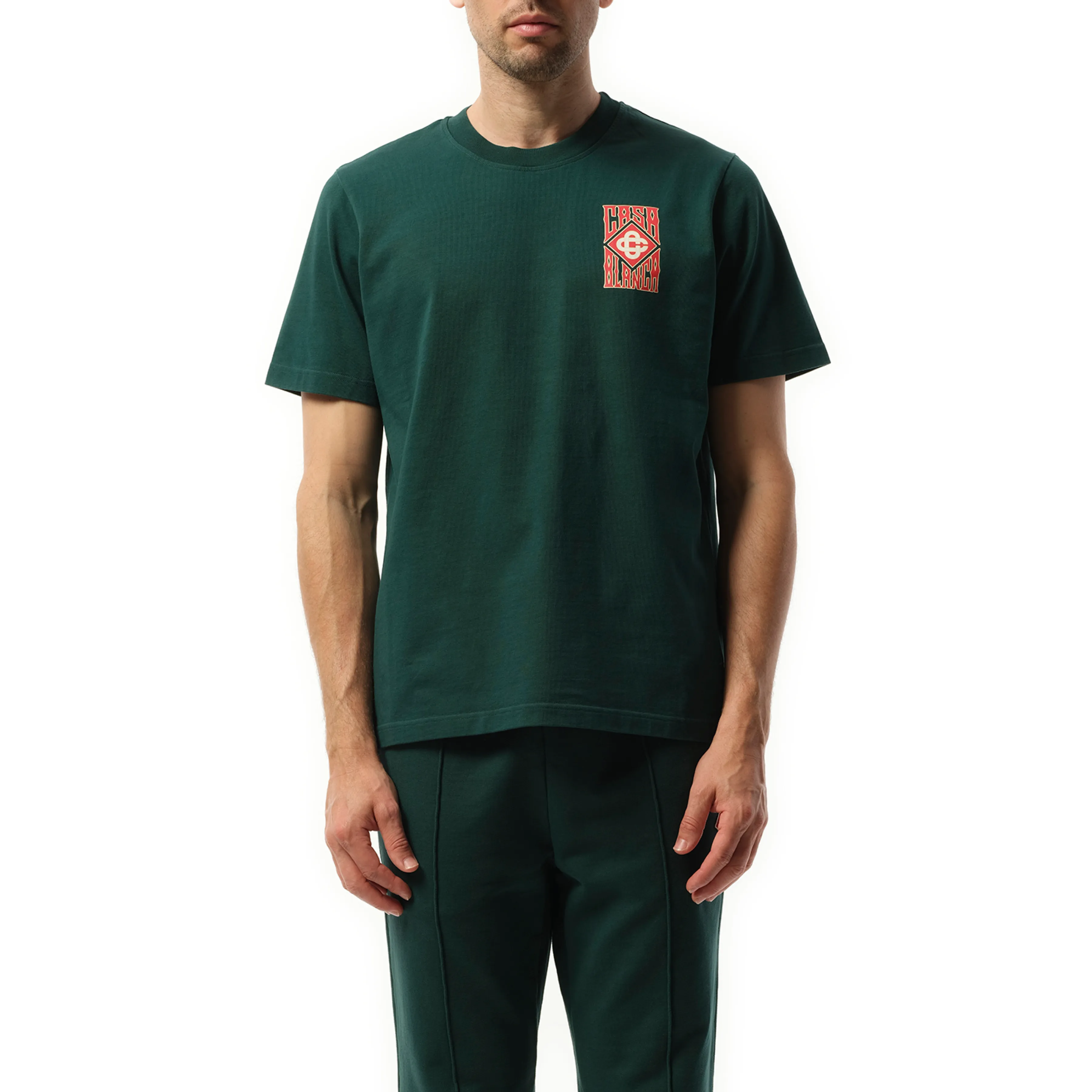 Gothic Stacked Logo Screen Printed T-Shirt in Green sold by MARAIS