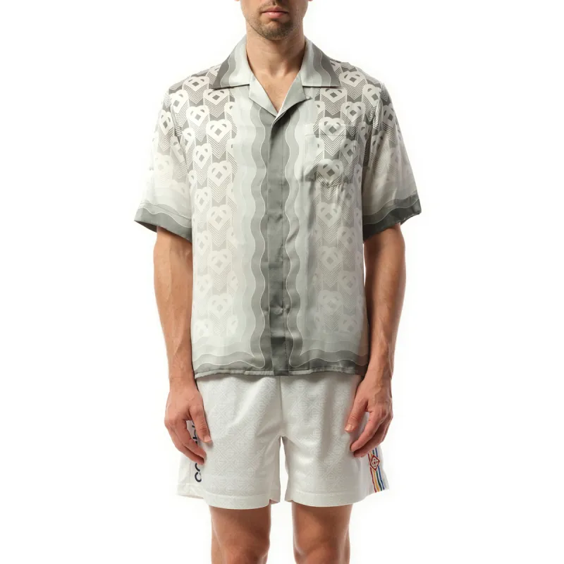 Graident Heart Monogram Cuban Collar Shirt in Grey sold by MARAIS