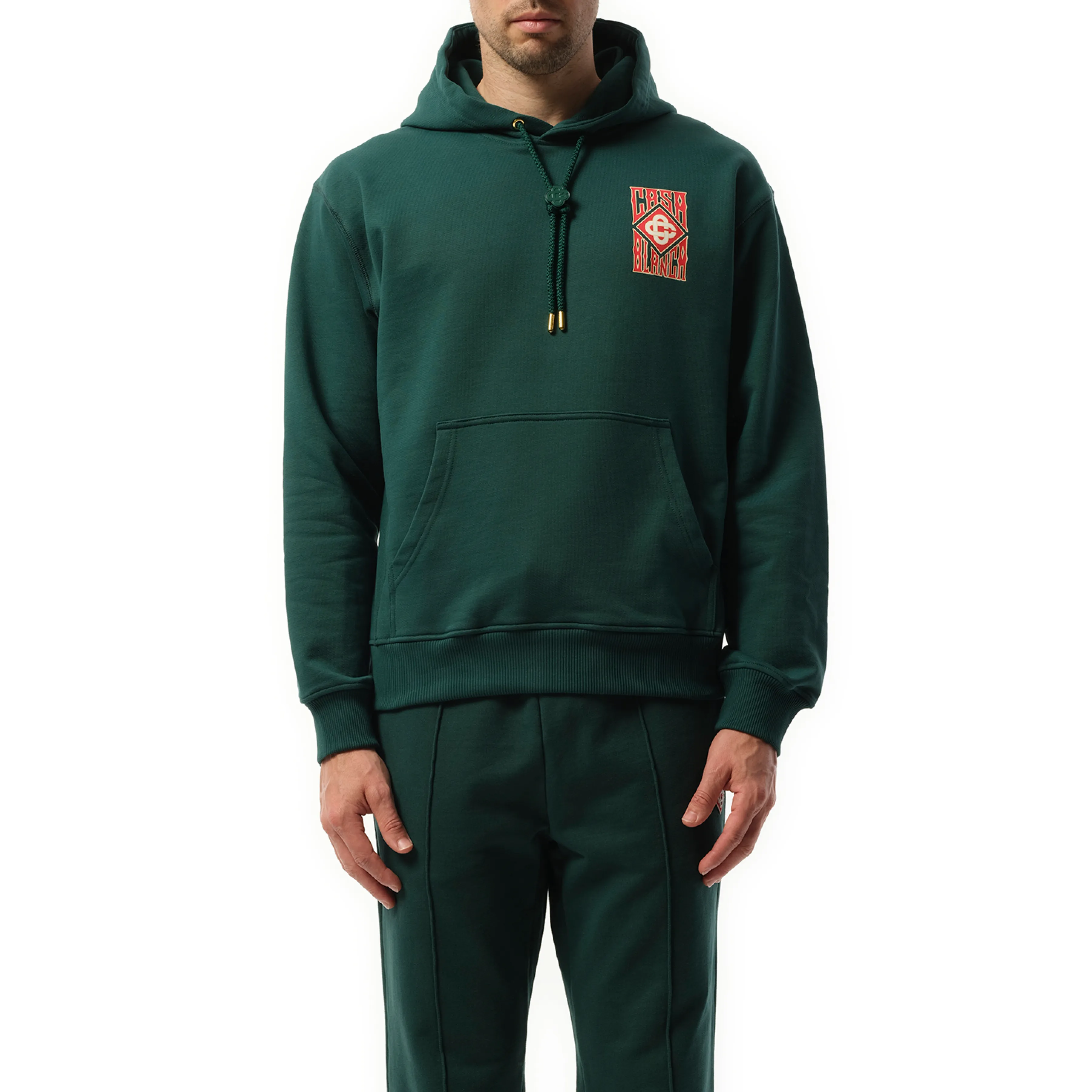 Gothic Stacked Logo Printed Hoodie in Green sold by MARAIS