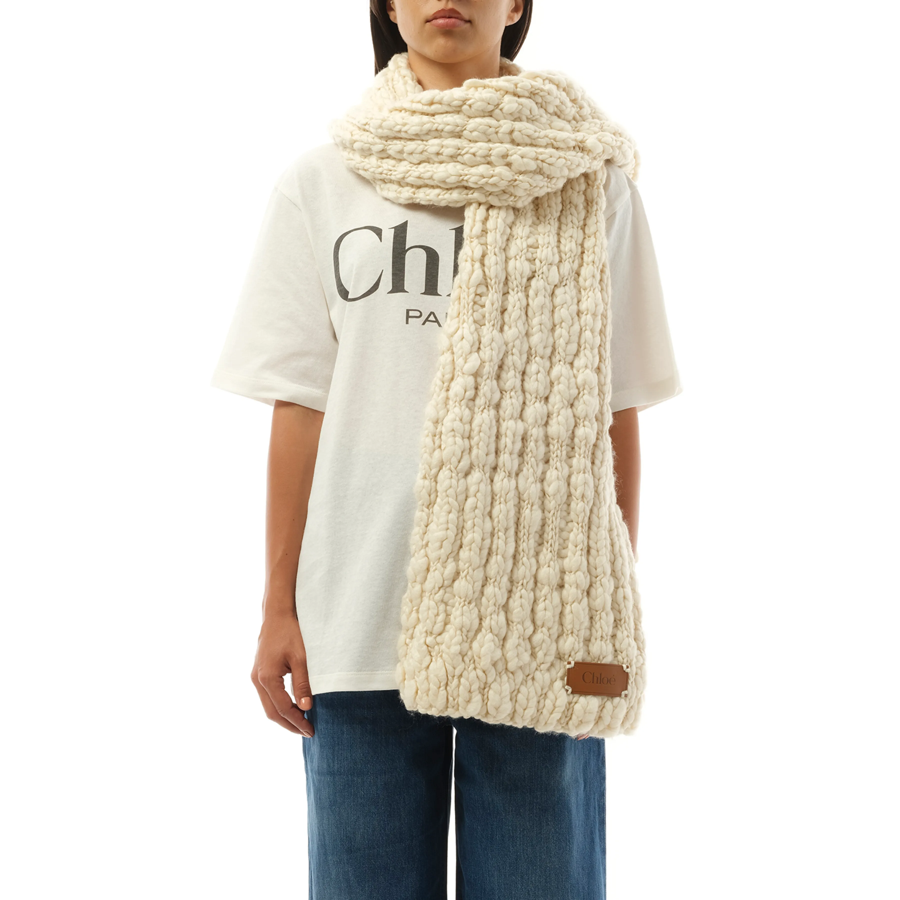 Chunky Knit Scarf in White Powder sold by MARAIS